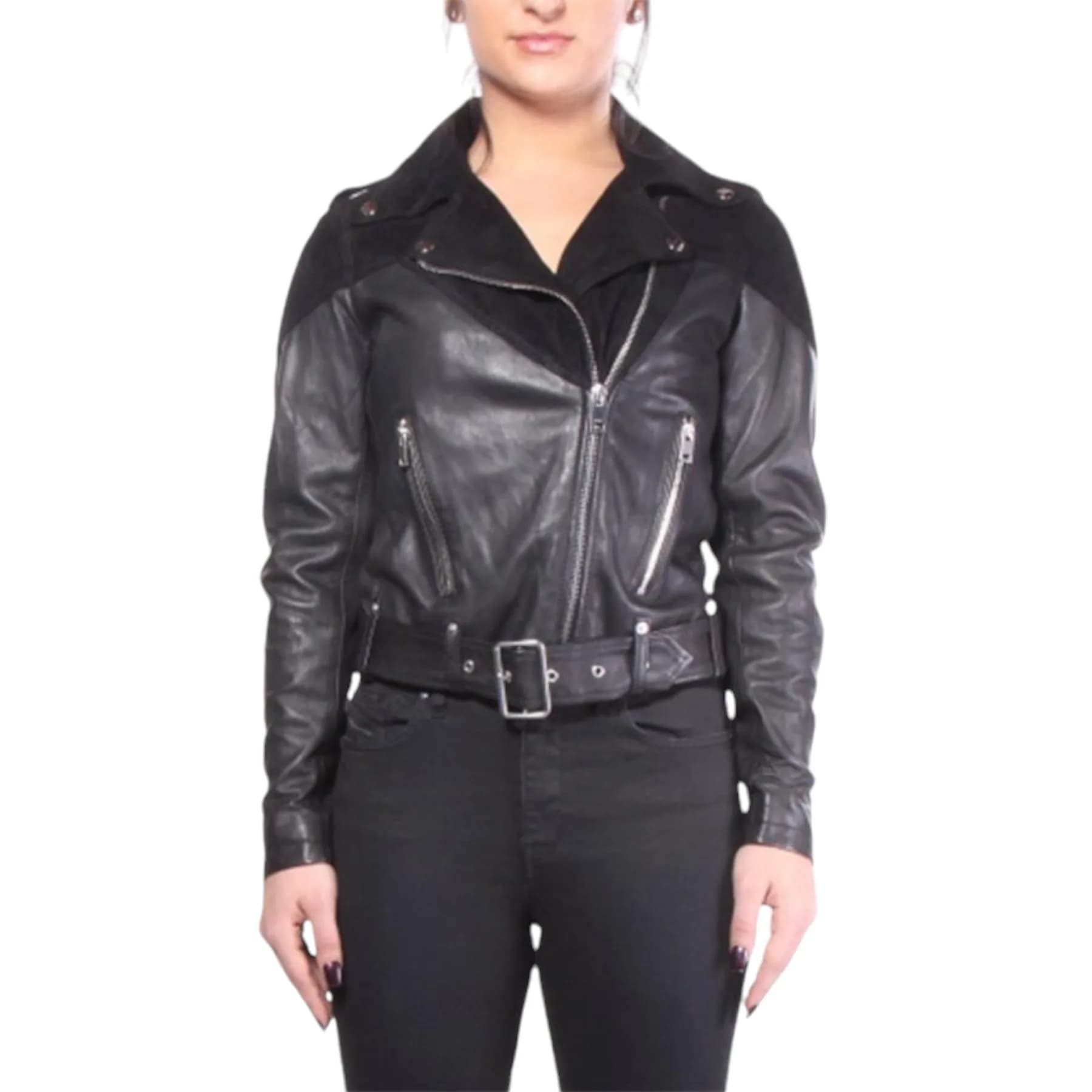 DIESEL L CYGNI Womens Genuine Leather Biker Jacket
