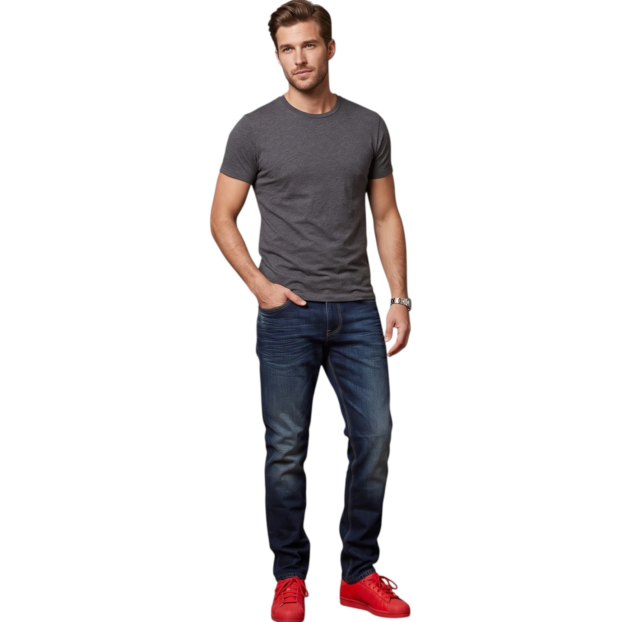 Armani black slim fit denim jeans front view, 100% cotton