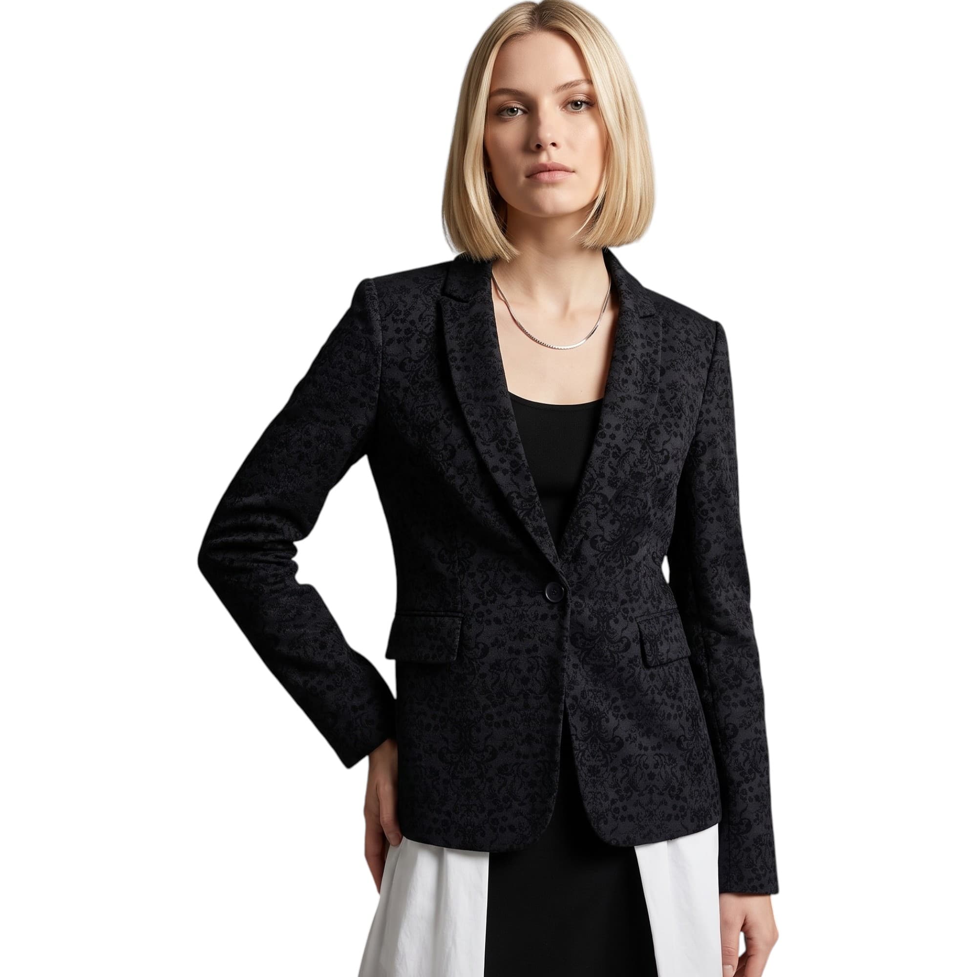 Armani Jeans women's blazer front view, regular fit mid-length formal jacket