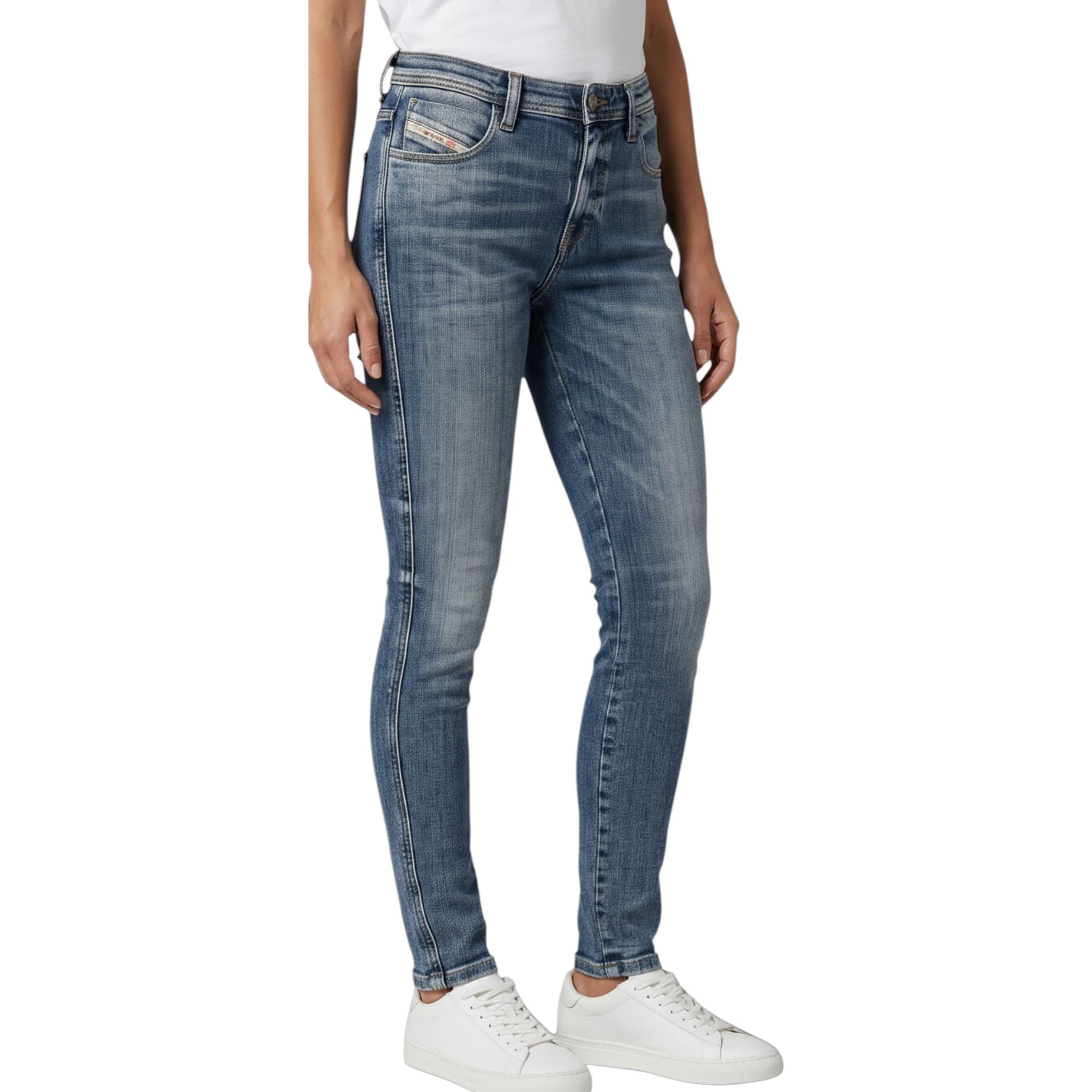 Diesel 2015 Babhila R9E88 womens skinny-fit blue denim jeans front view