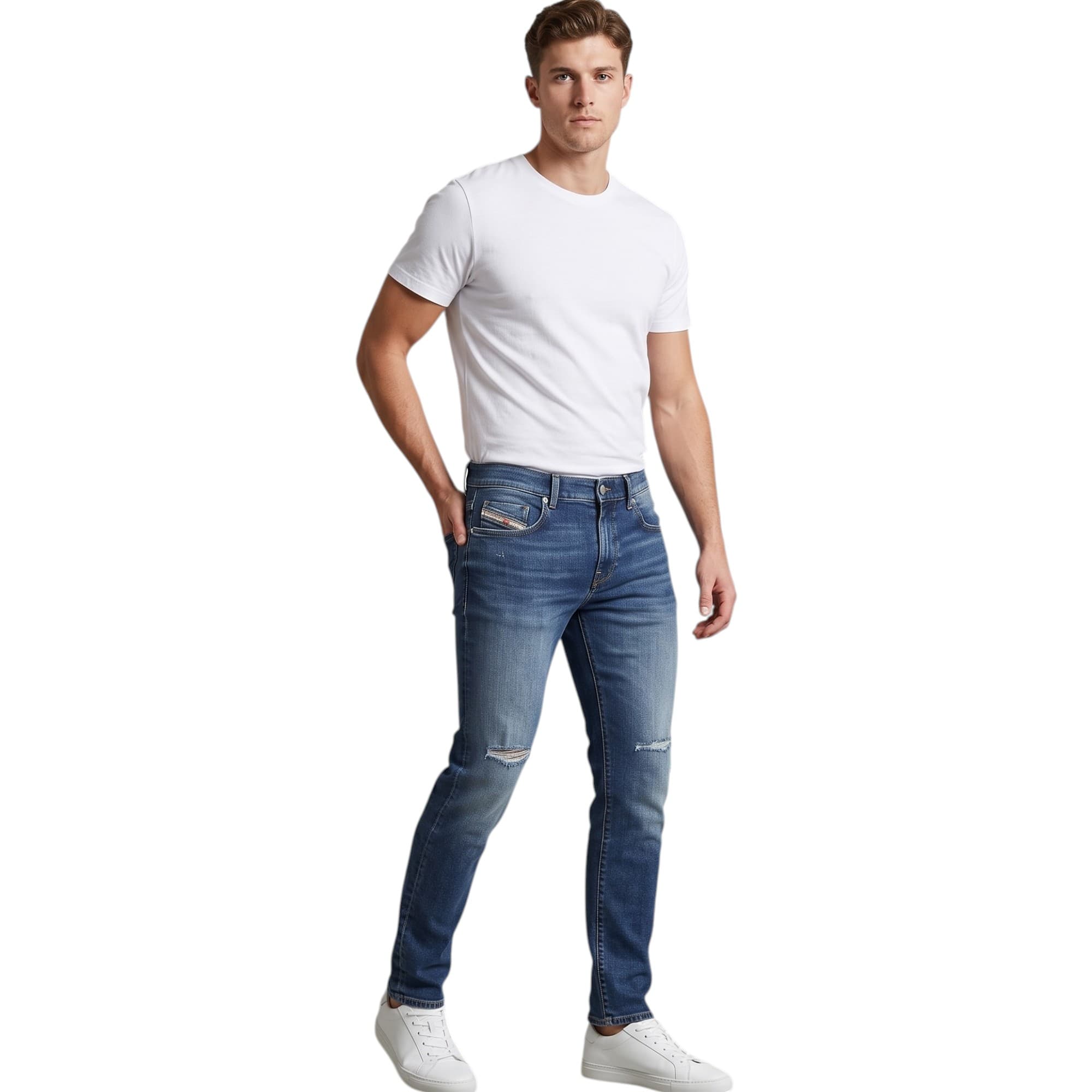 Diesel 2019 D-STRUKT mens slim-fit denim jeans in medium wash, front view
