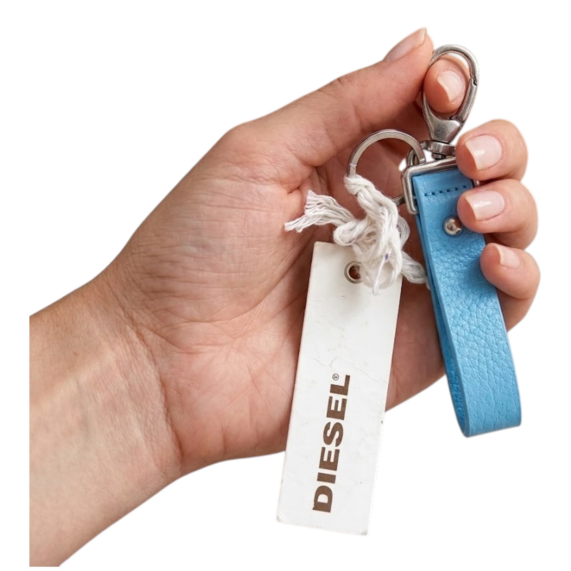 Diesel ANIBO unisex green calf leather keyring front view