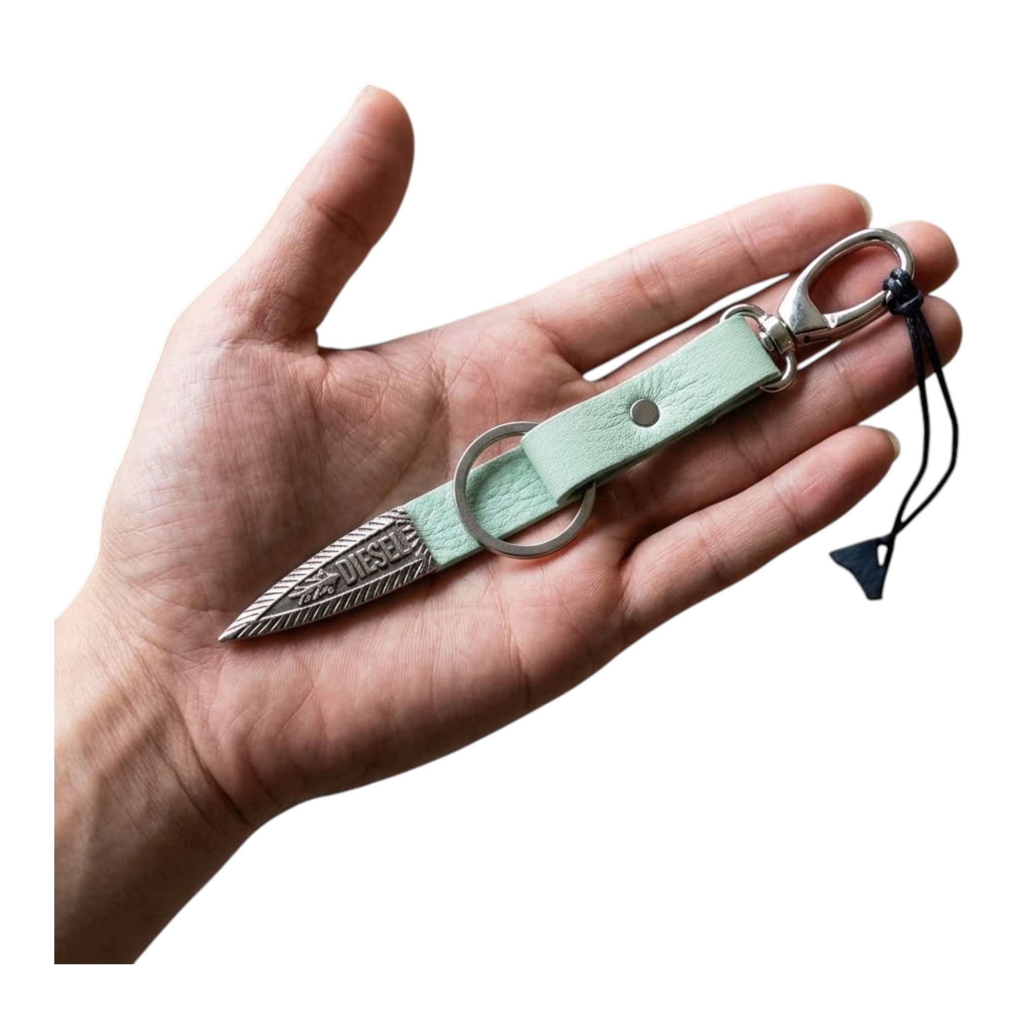 Diesel ASEON unisex light green leather keyring front view
