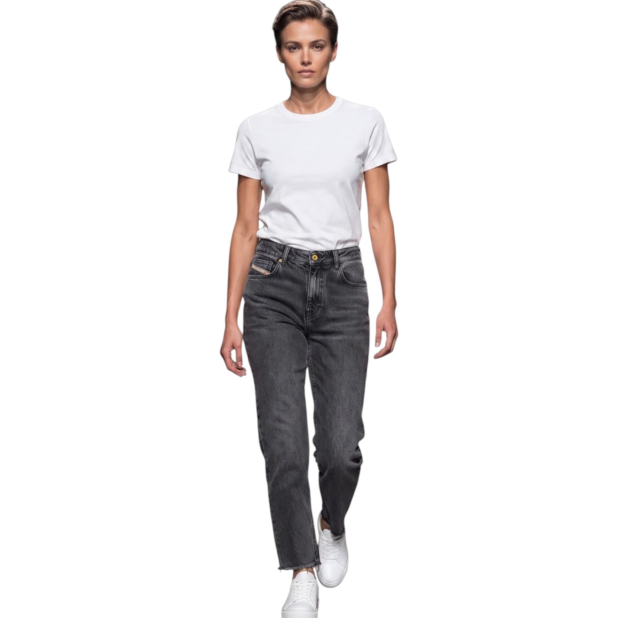 Diesel NEEKHOL 080AP womens white distressed denim jeans front view