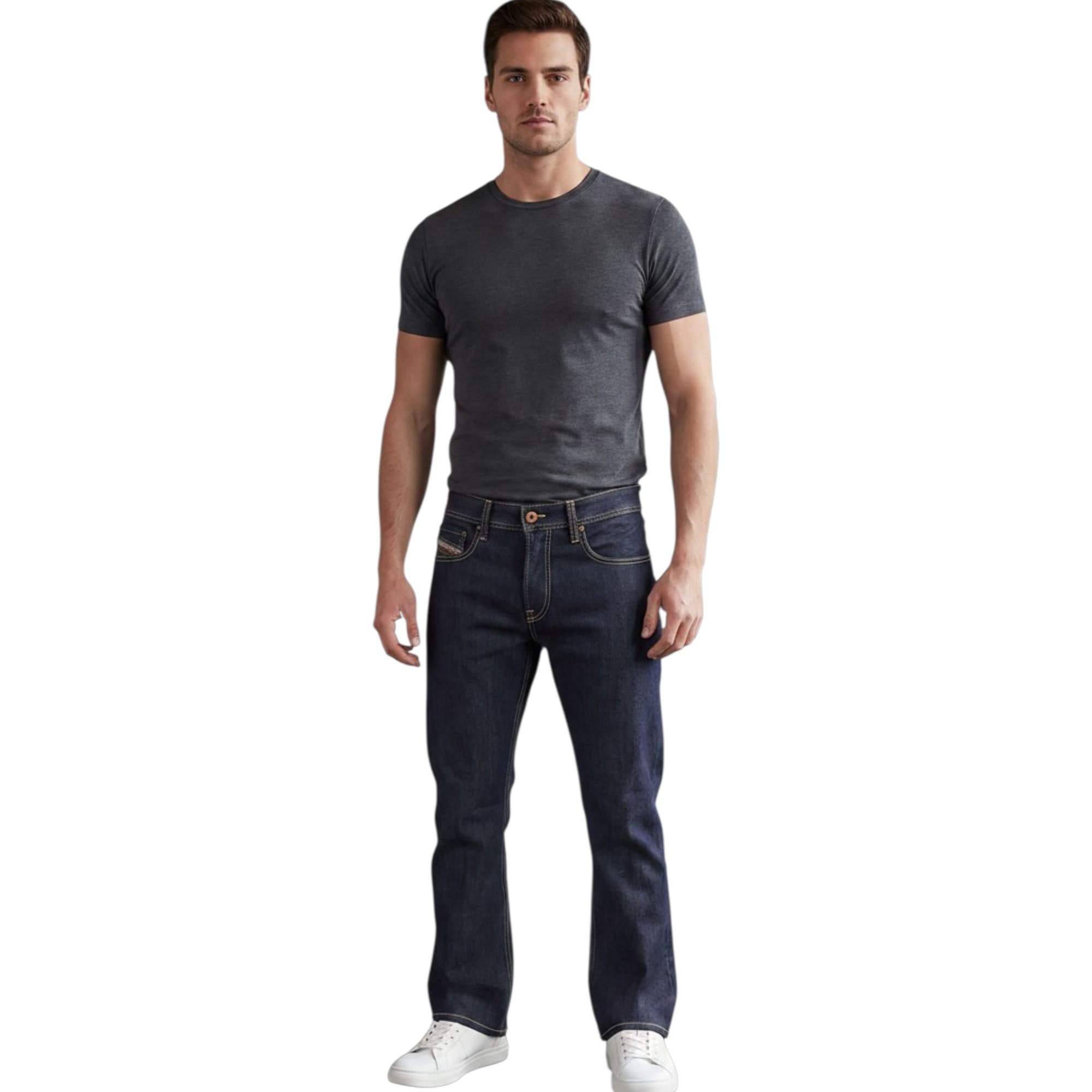 Diesel PROTOTIPI white denim jeans front view, regular fit bootcut