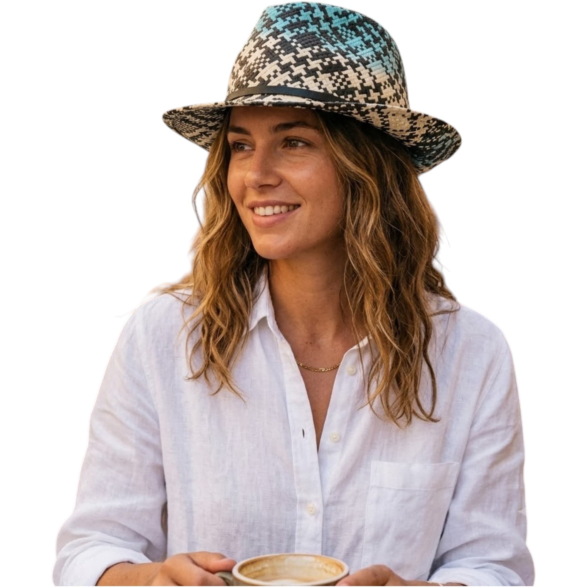 Diesel Cadhla Cappello blue straw hat with logo ribbon, front view