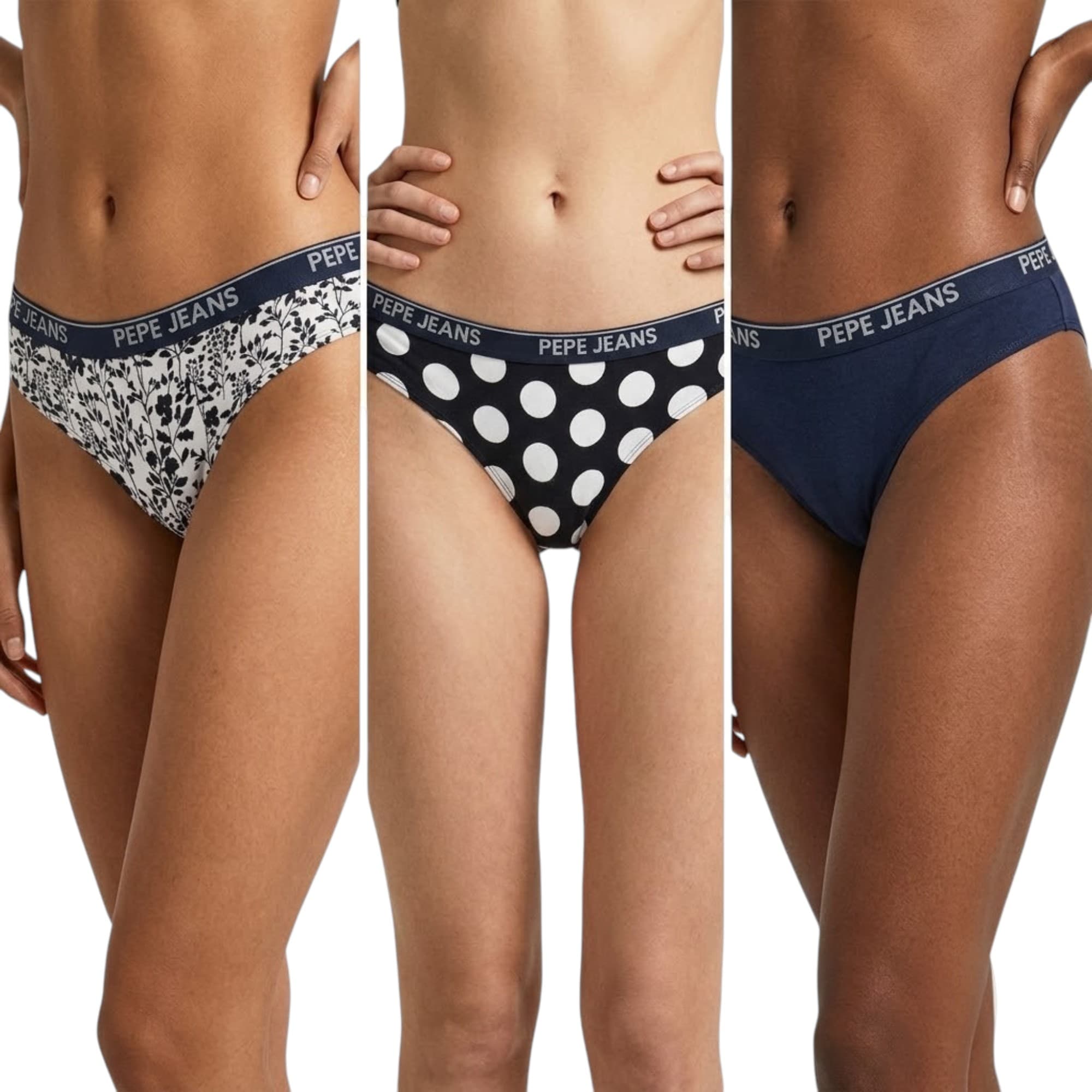 Pepe Jeans womens bikini bottom 3 pack in black, front view