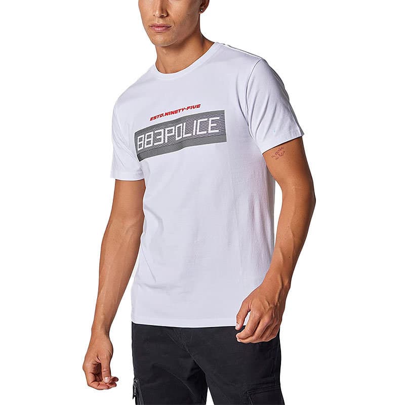 883 POLICE CAPRILLE white crew neck t-shirt front view with chest logo