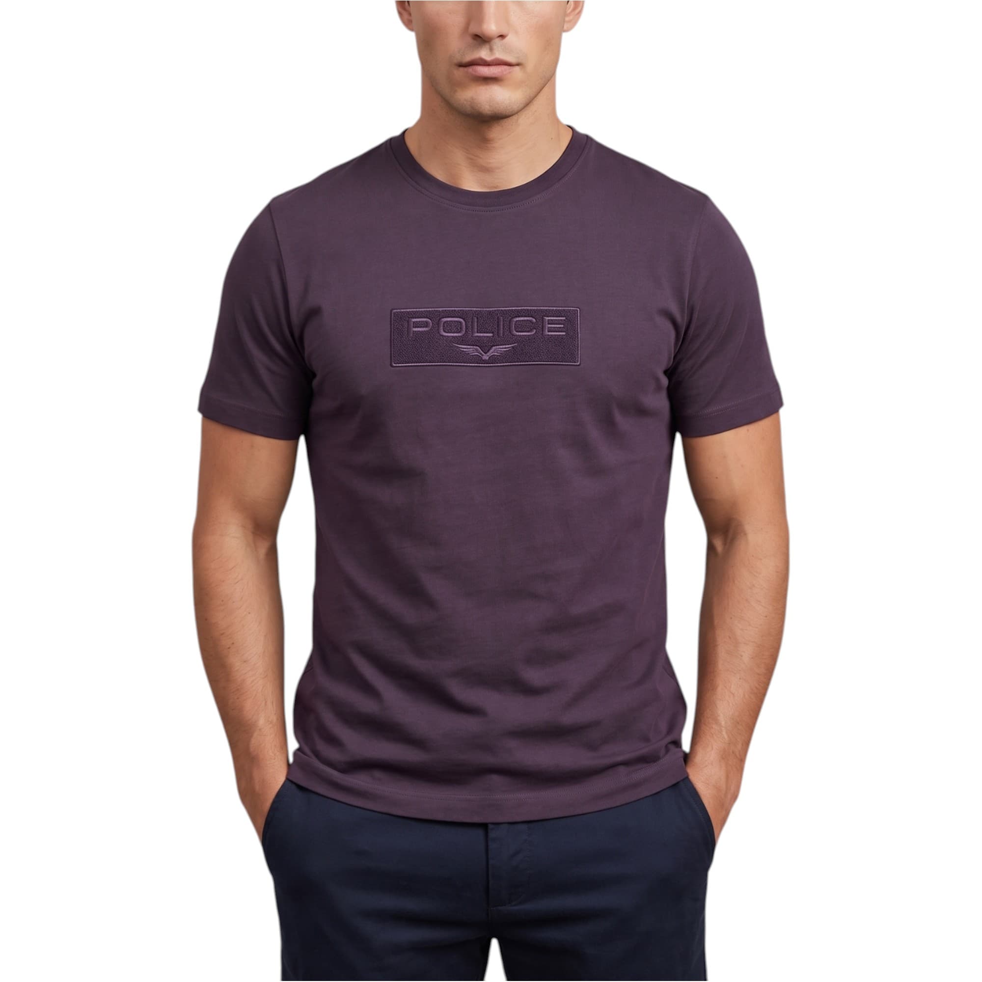 883 Police COATS men's maroon crew neck t-shirt front view