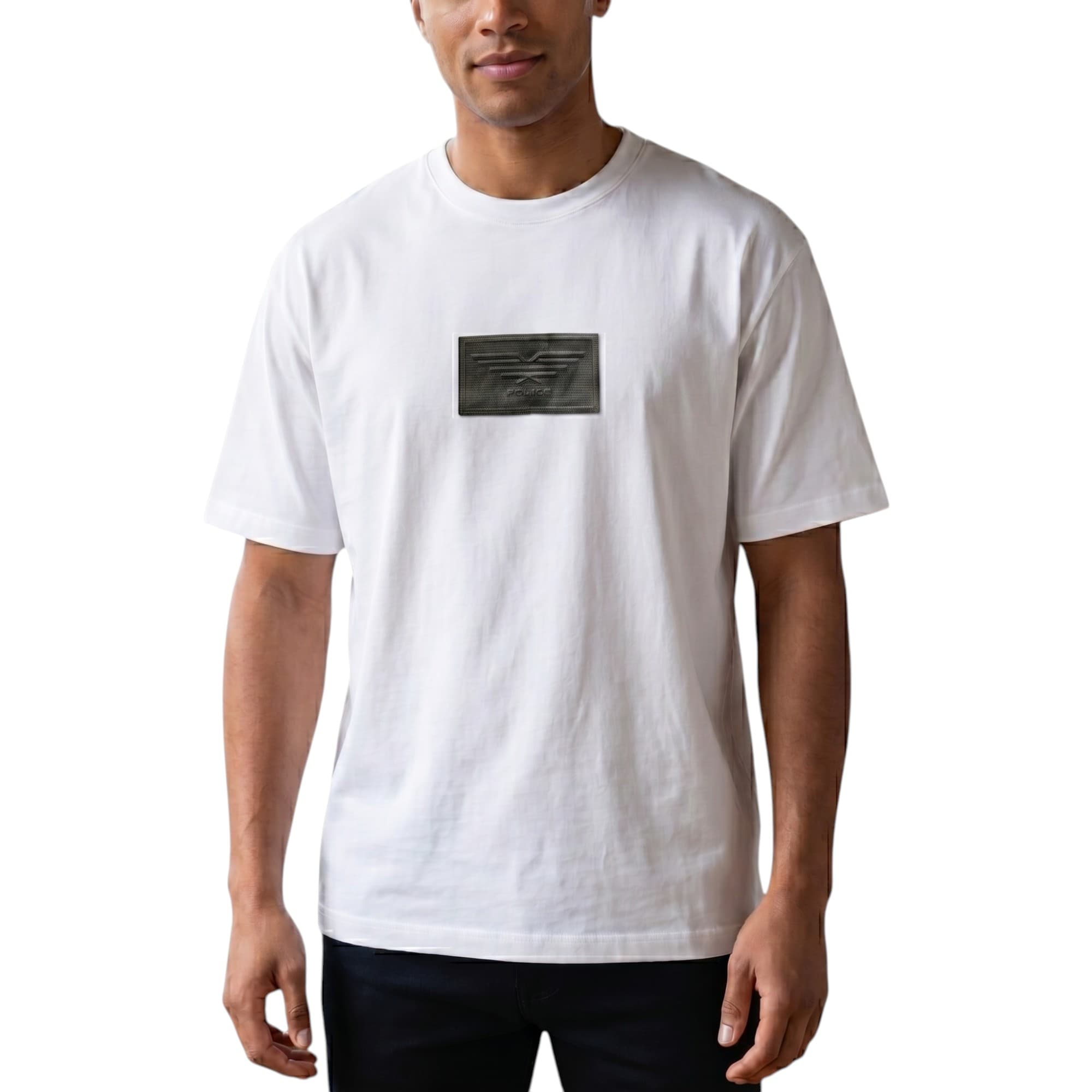 883 Police Siclen white crew neck cotton t-shirt front view