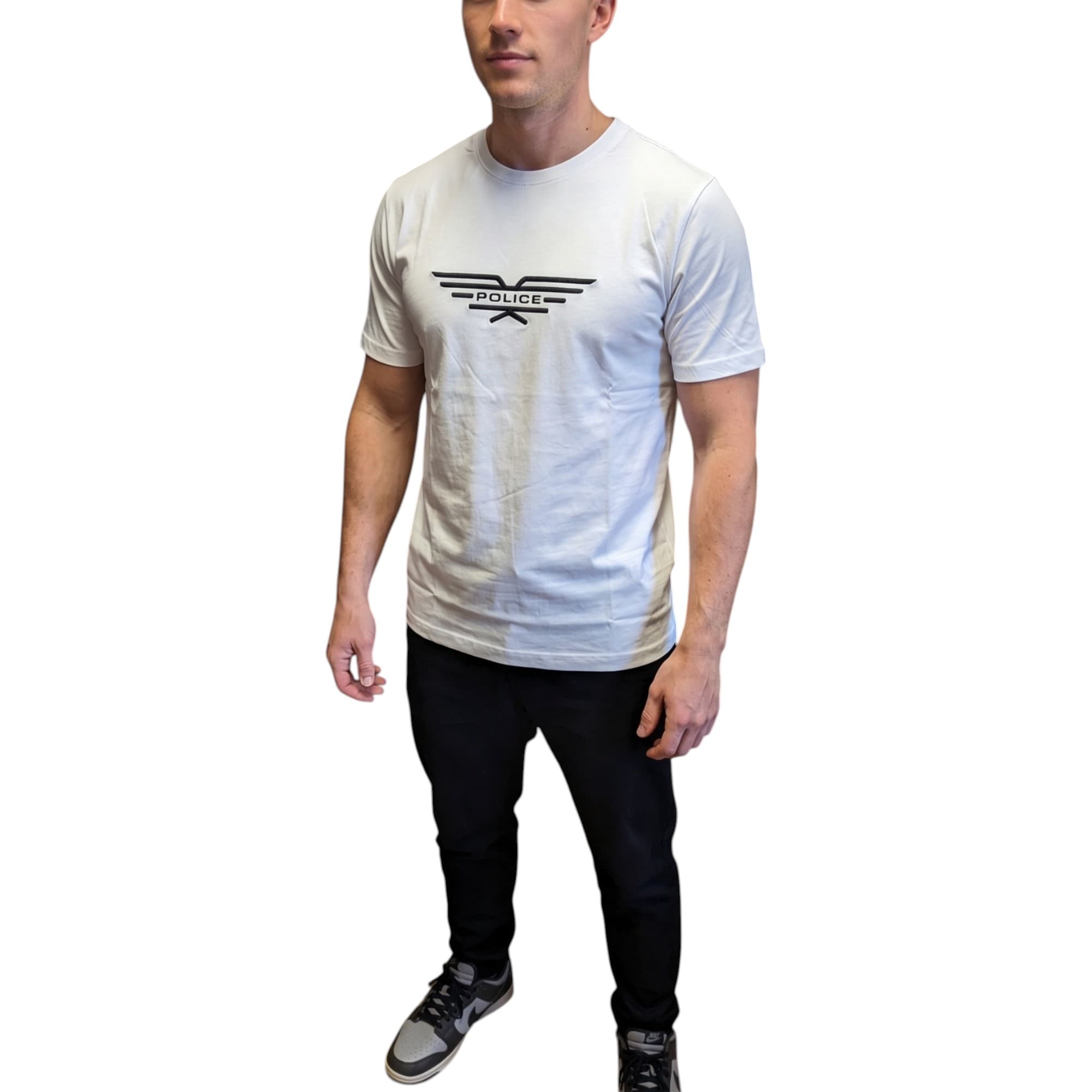 883 POLICE PURE 19 A white cotton crew neck men's t-shirt front view