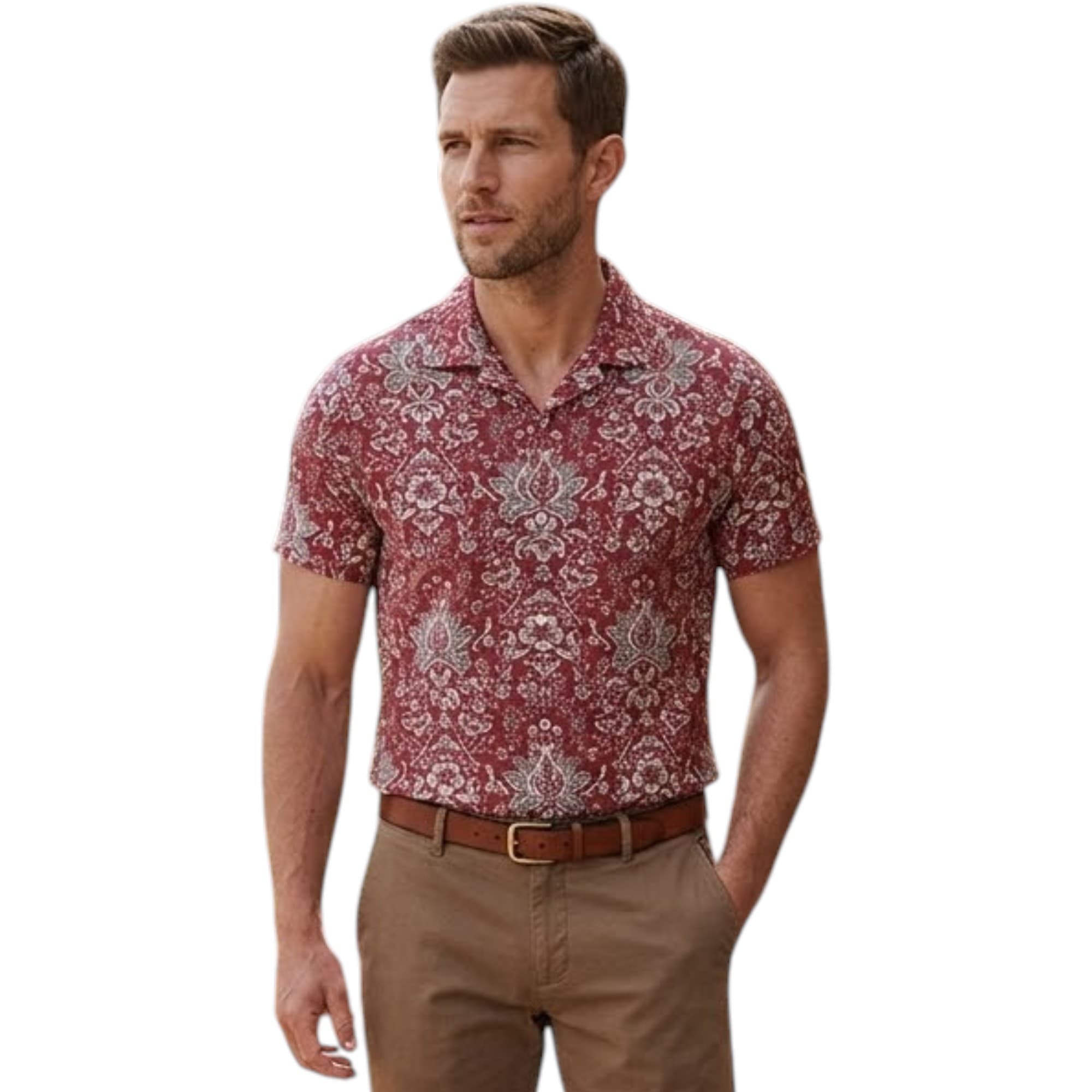 Abercrombie & Fitch men's white and red floral shirt front view