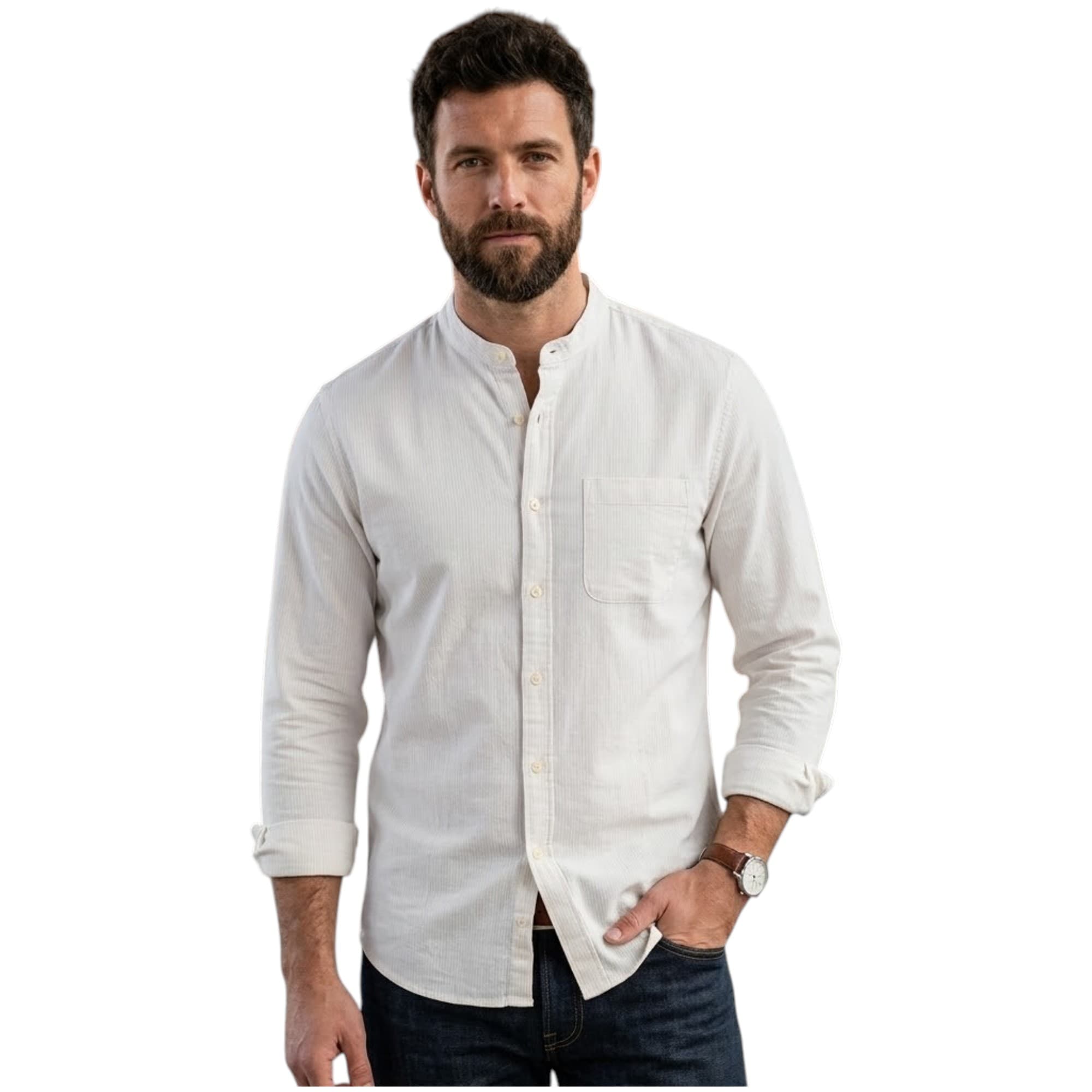 Abercrombie & Fitch off-white men's cotton shirt, front view