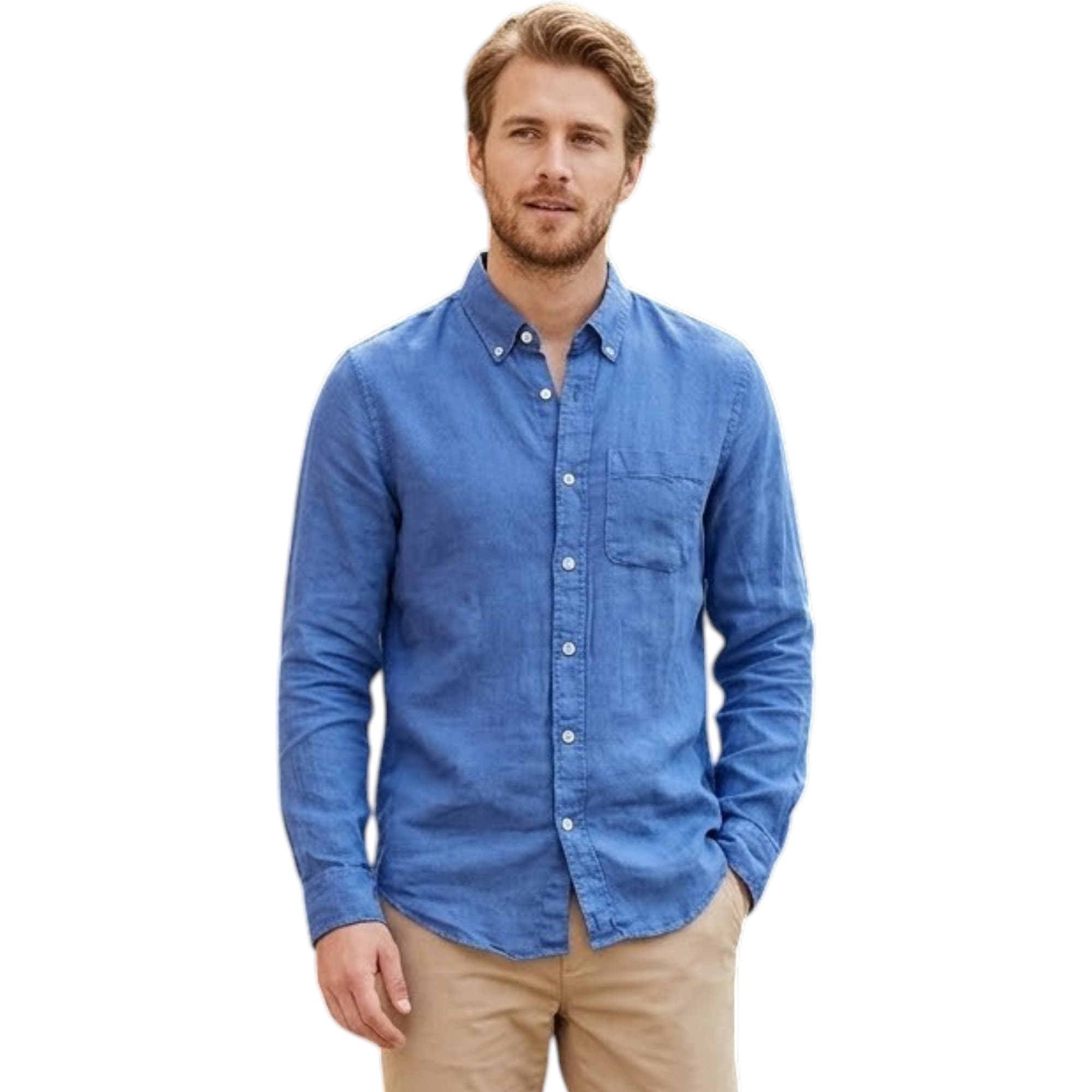 Abercrombie & Fitch men's blue linen shirt front view