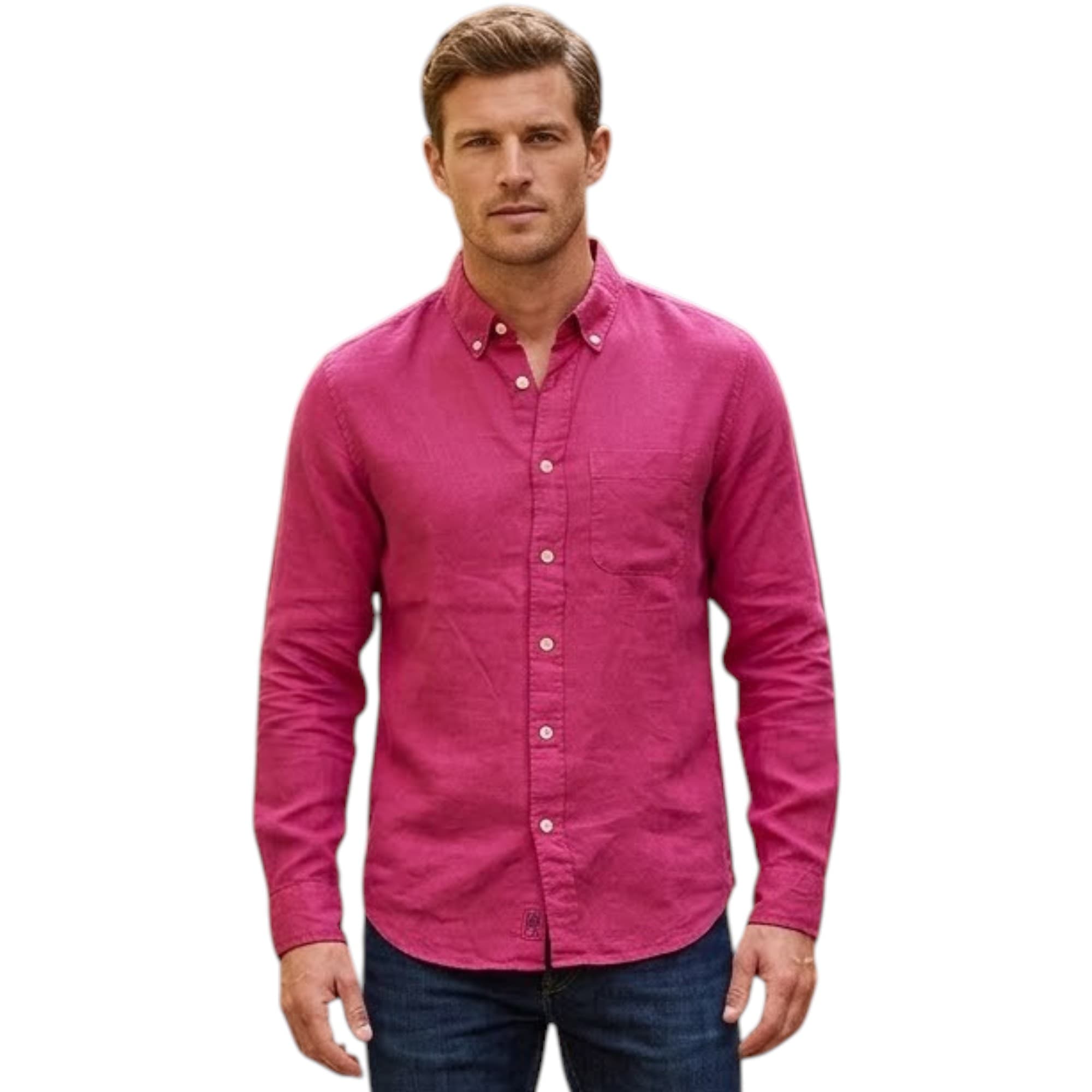 Abercrombie & Fitch men's dark pink linen shirt front view