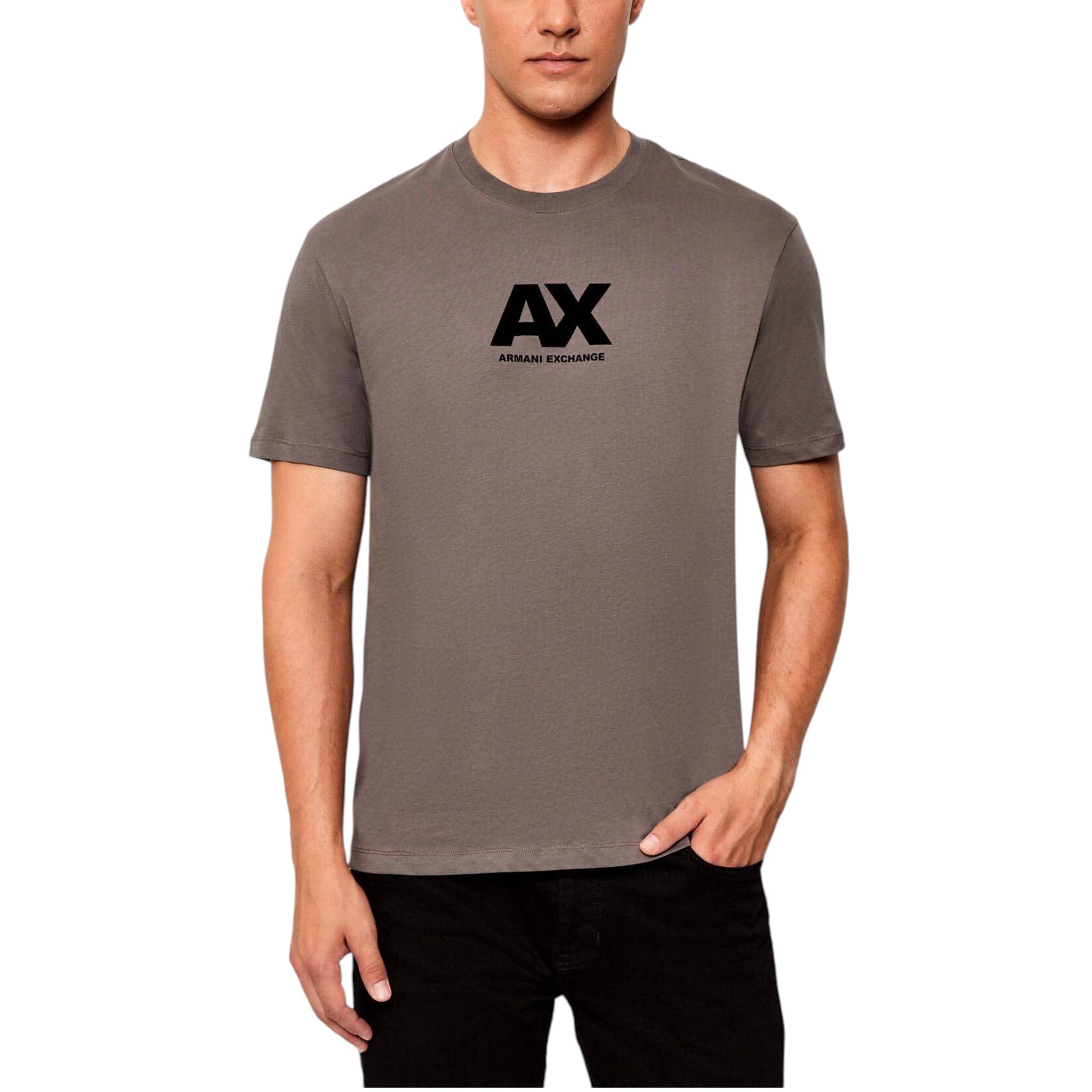 Armani Exchange brown cotton t-shirt with macro AX logo front view