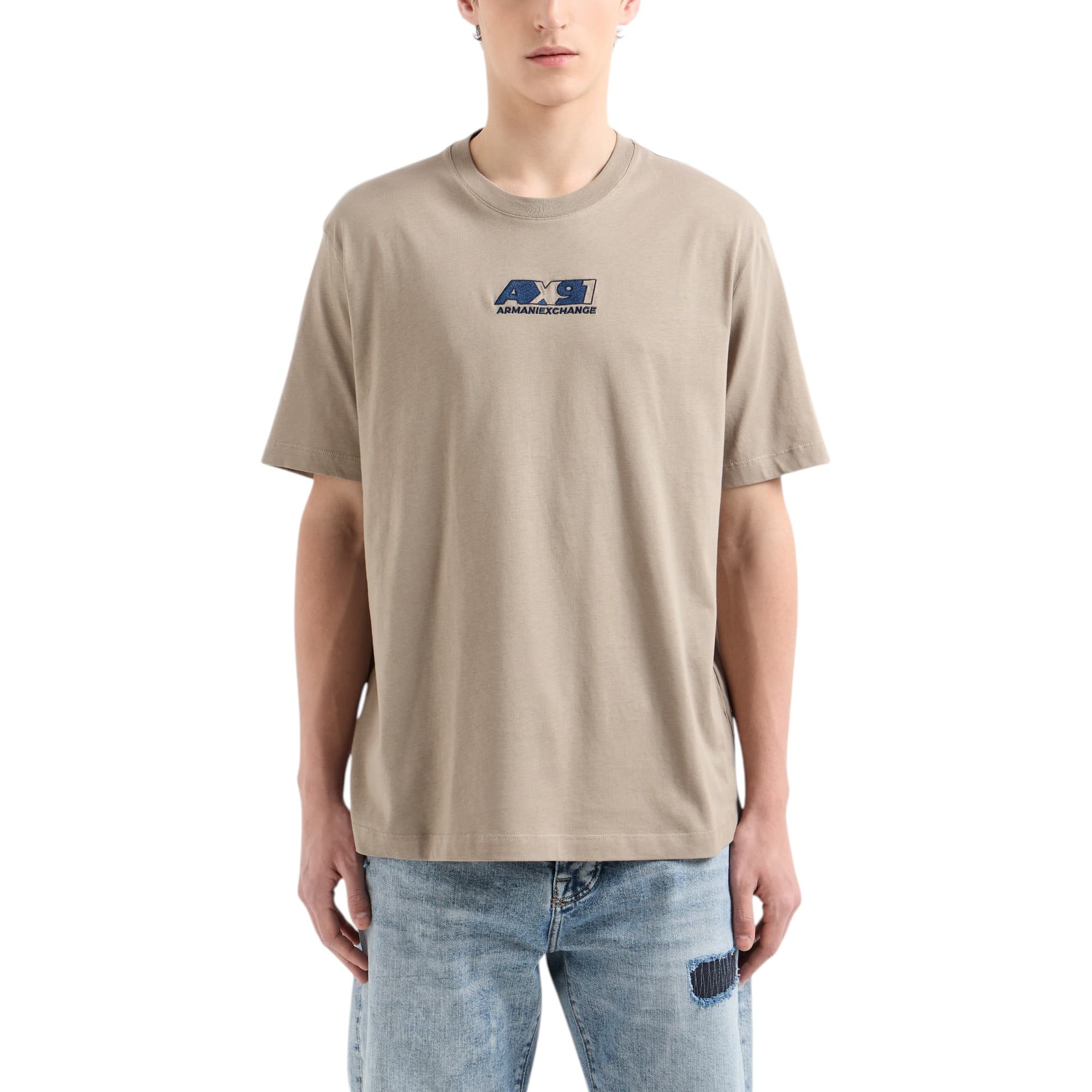 Armani Exchange Milano AX91 men's t-shirt in brown with navy AX embroidery on front