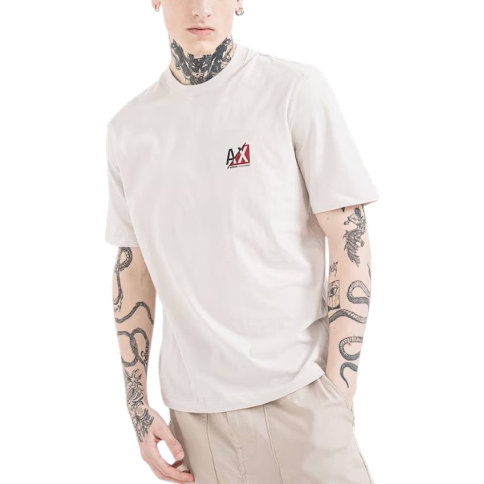 Armani Exchange beige cotton T-shirt with AX print on front