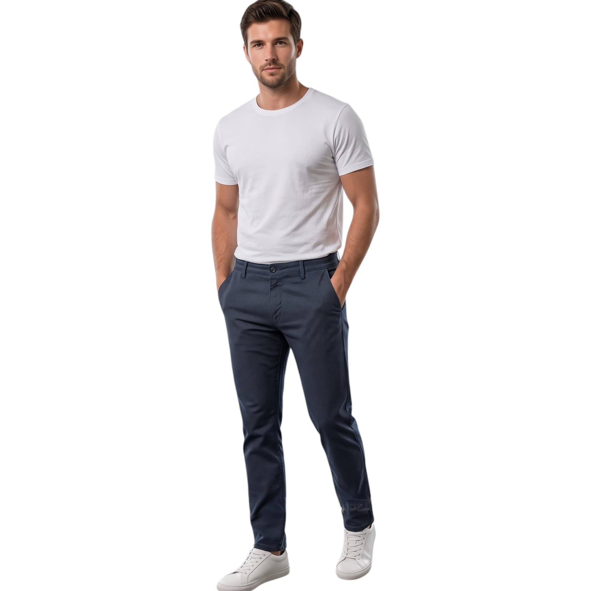 Armani Jeans navy denim jeans front view on male model