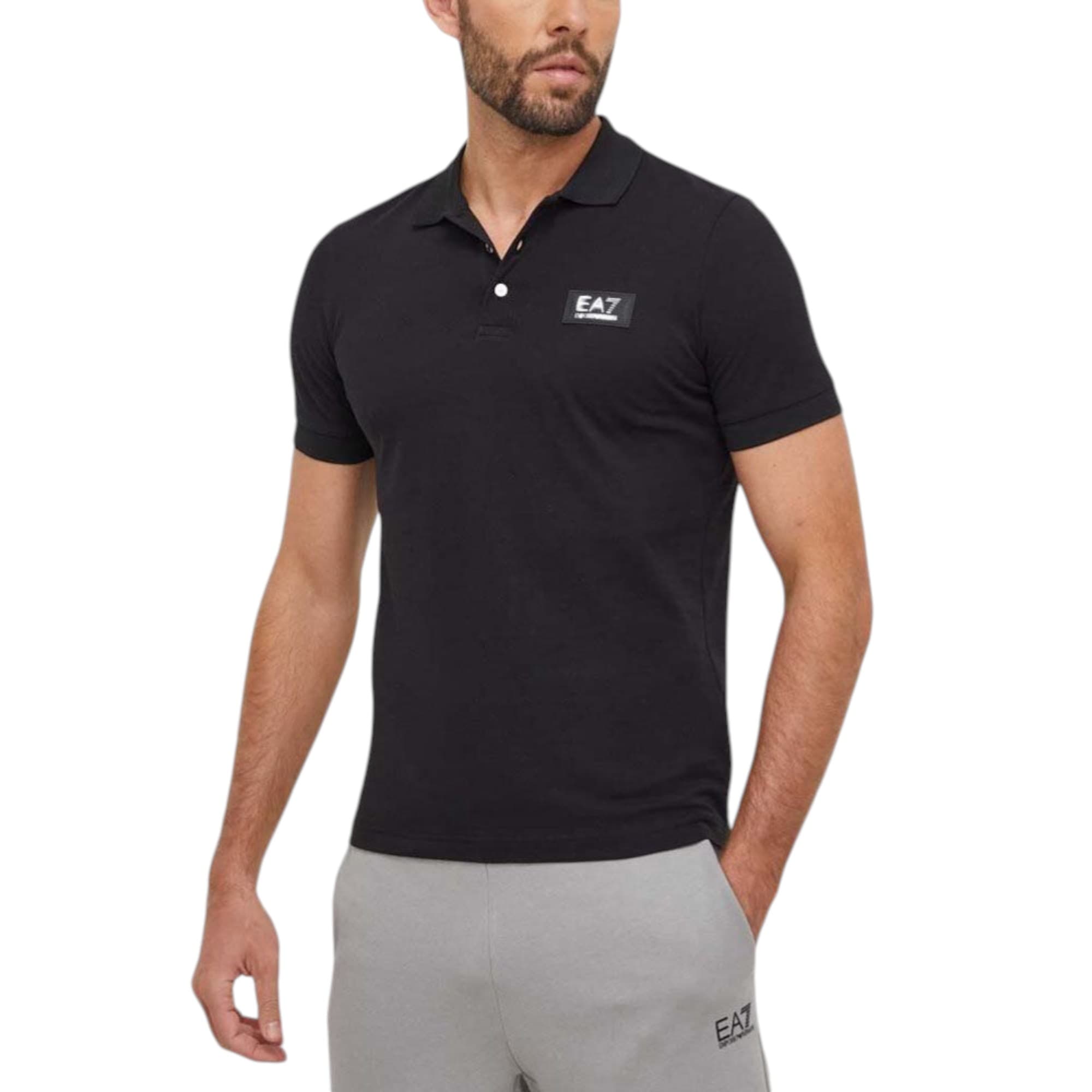 EA7 Emporio Armani black polo shirt front view