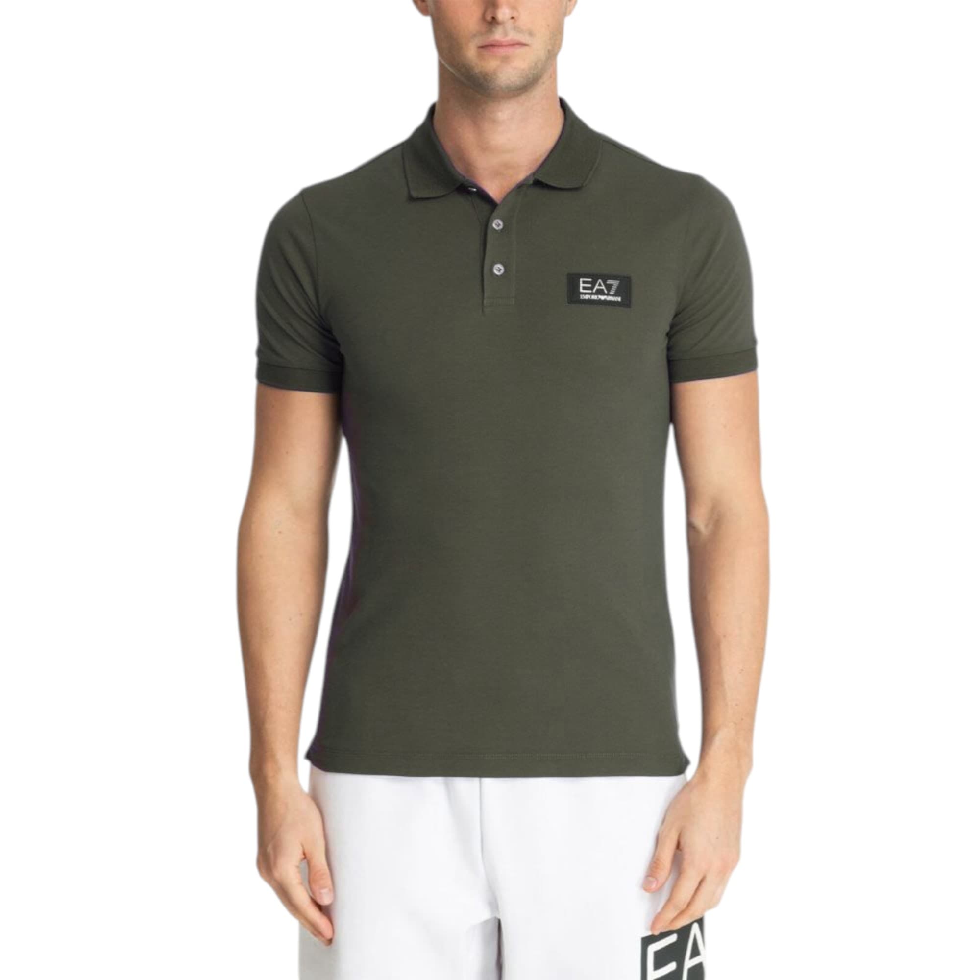 Armani EA7 men's green cotton polo shirt front view