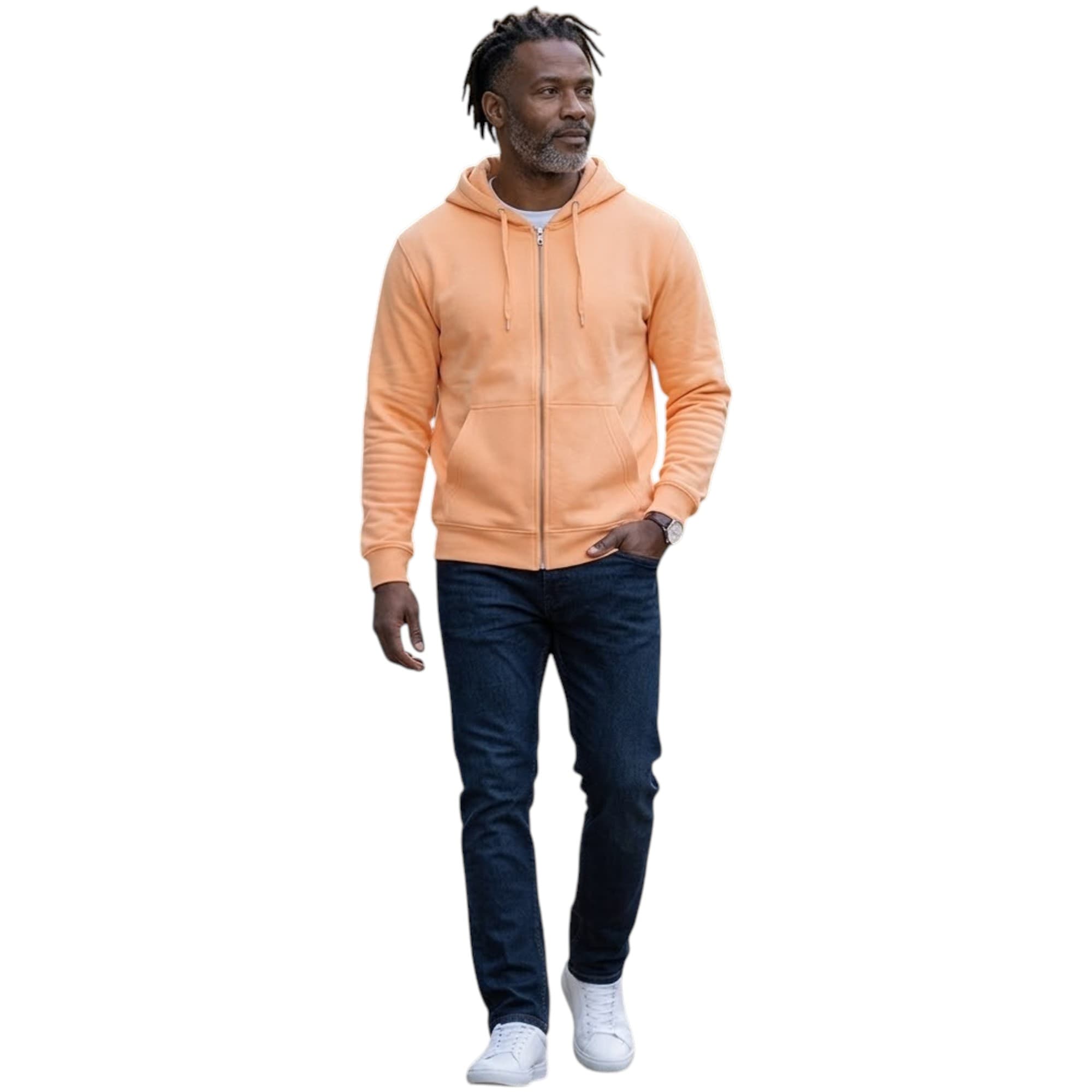 BAKARUDA orange mens full zip hoody front view