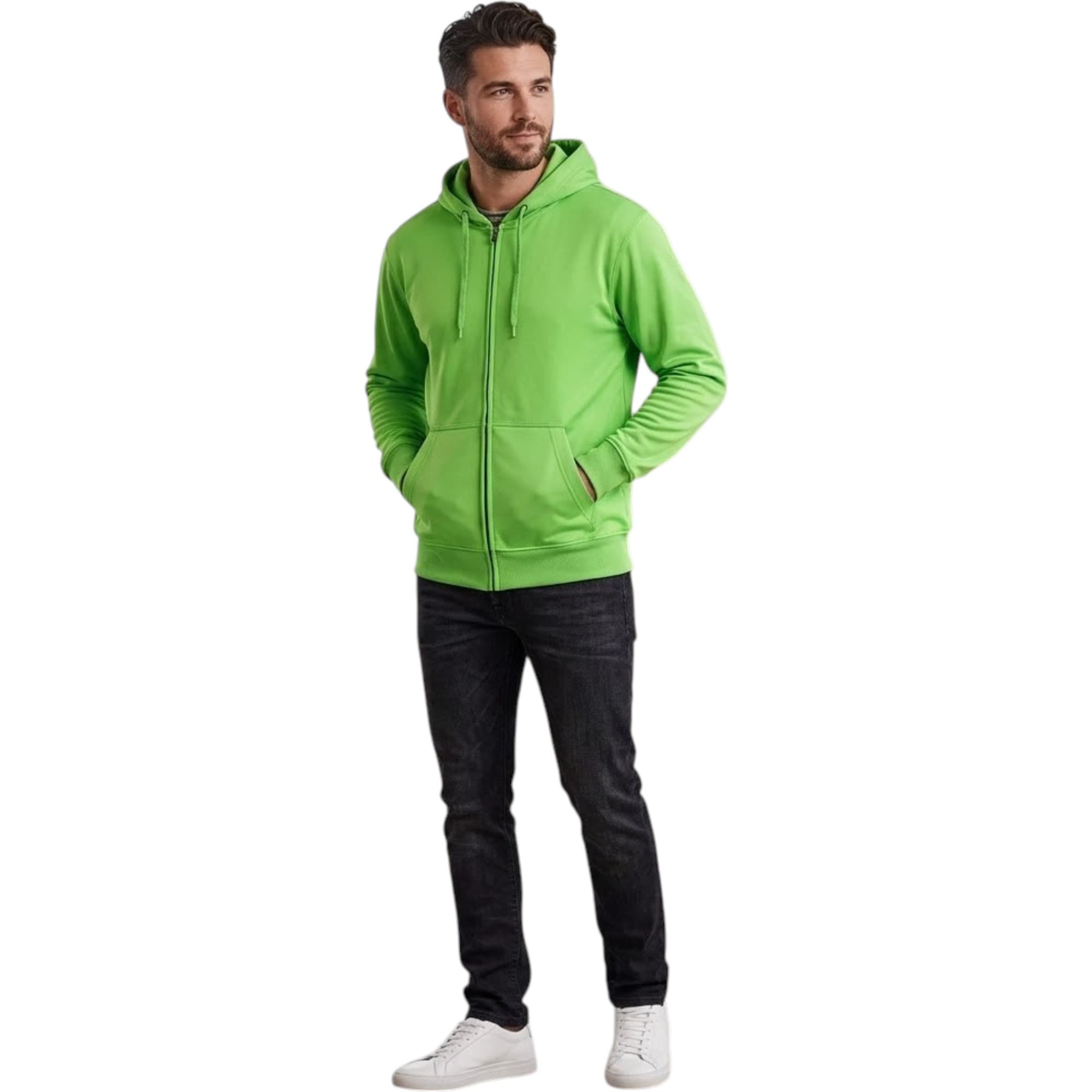 BAKARUDA lime green mens full zip hoody front view