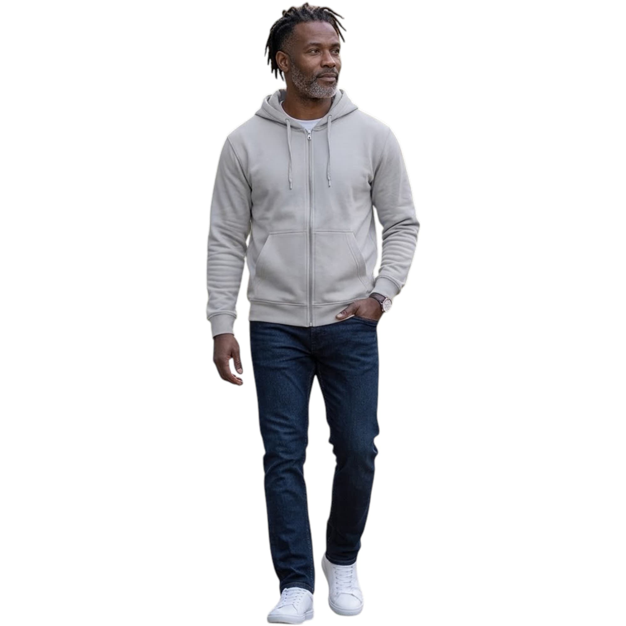 BAKARUDA mens full zip hoody in sky blue, front view