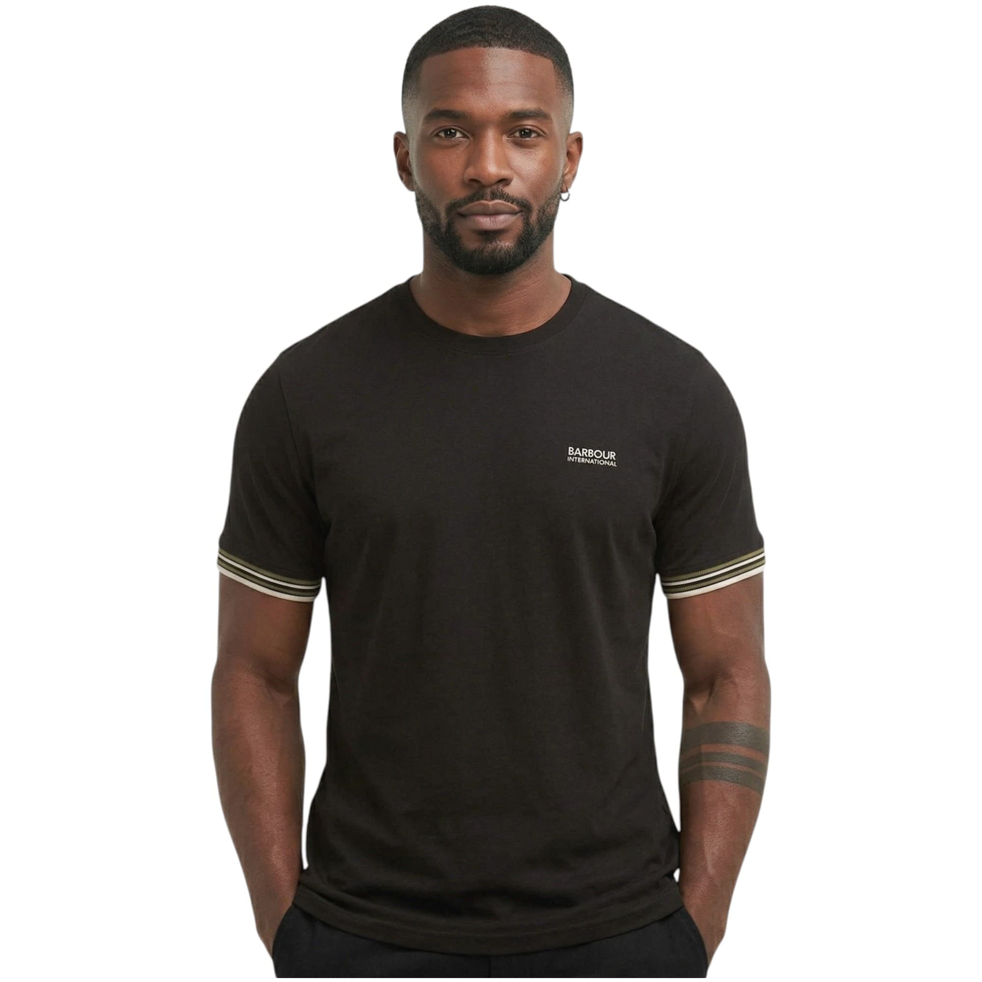 Barbour B.Intl Burnwood black t-shirt front view with chest embroidery