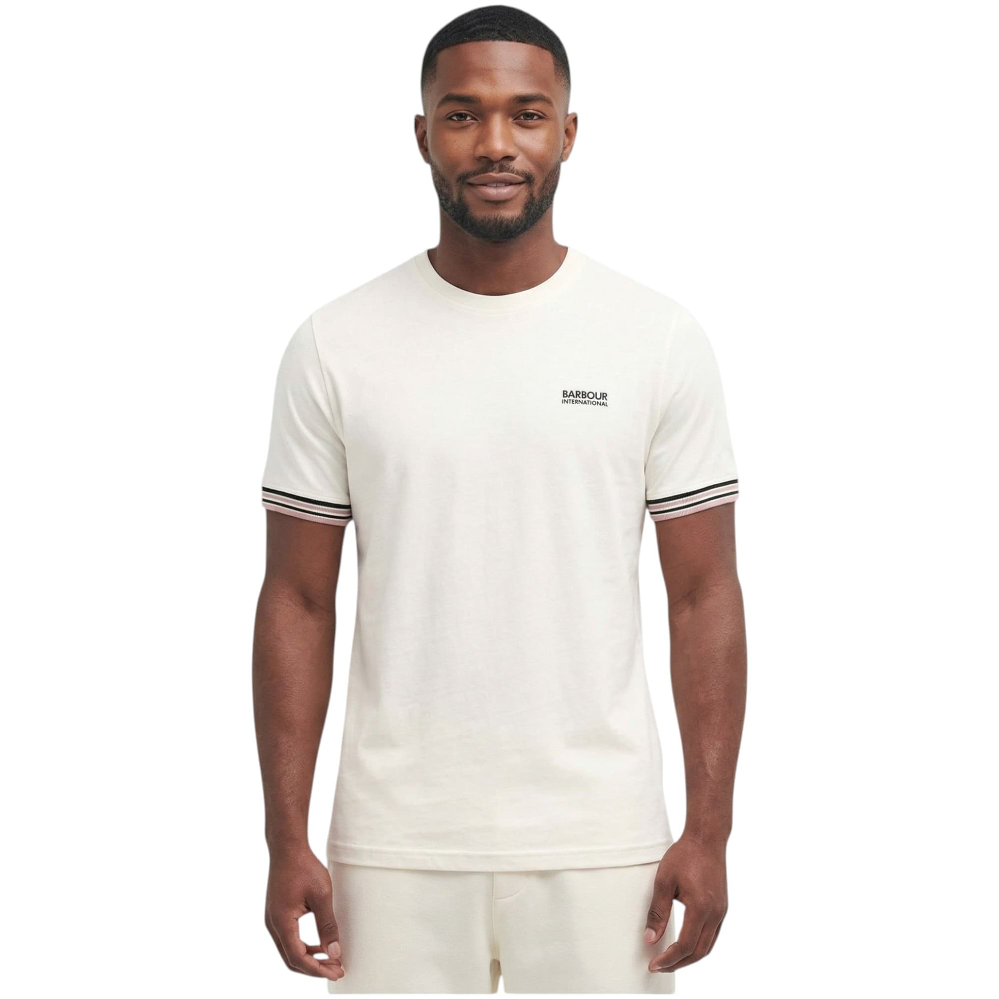 Barbour B.Intl Burnwood men's white cotton T-shirt front view with chest embroidery