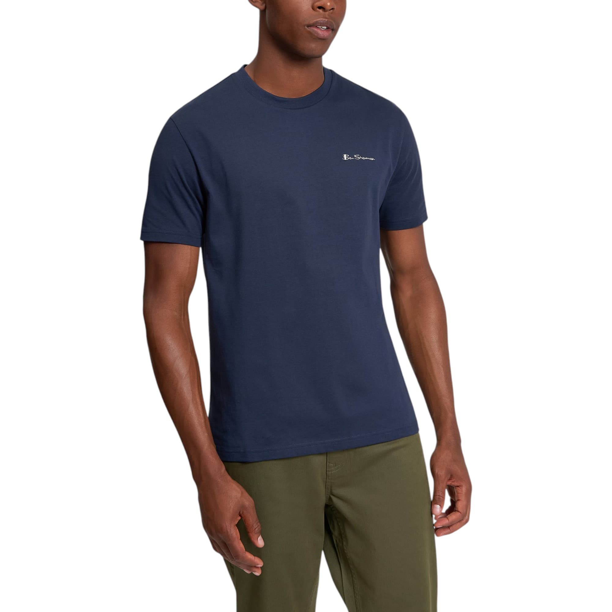 Ben Sherman men's navy t-shirt with white signature logo, front view