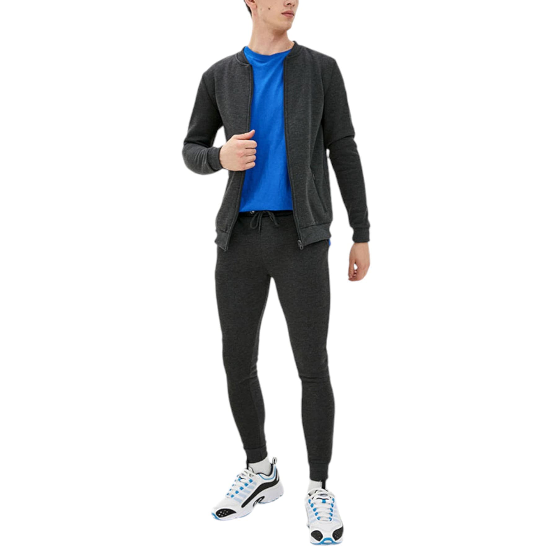 Brave Soul men's grey full tracksuit front view with zipped sweatshirt