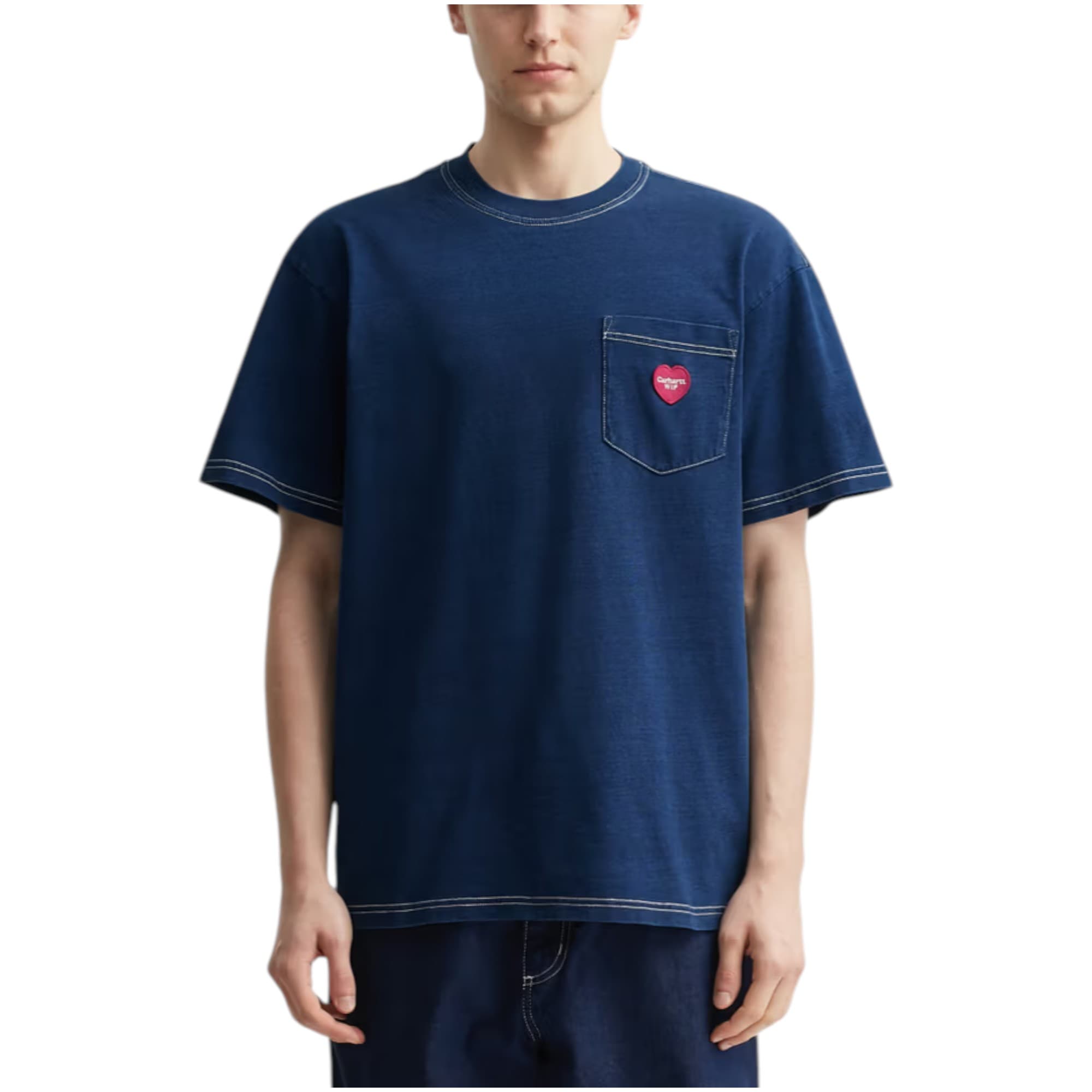 Carhartt INGO POCKET dark blue cotton t-shirt with chest pocket, front view