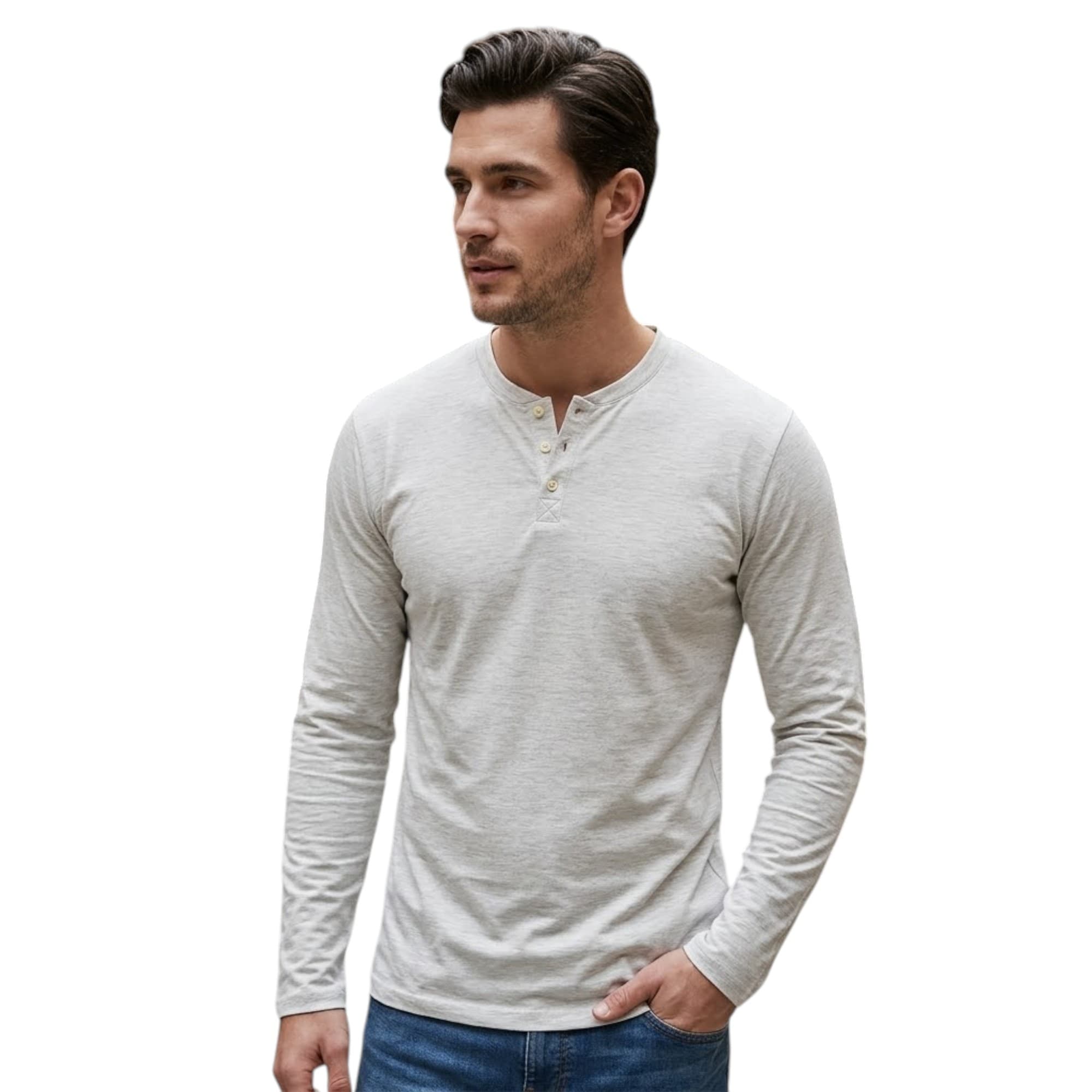 Carlos Cordoba men's grey long-sleeve cotton t-shirt with crew neck, front view