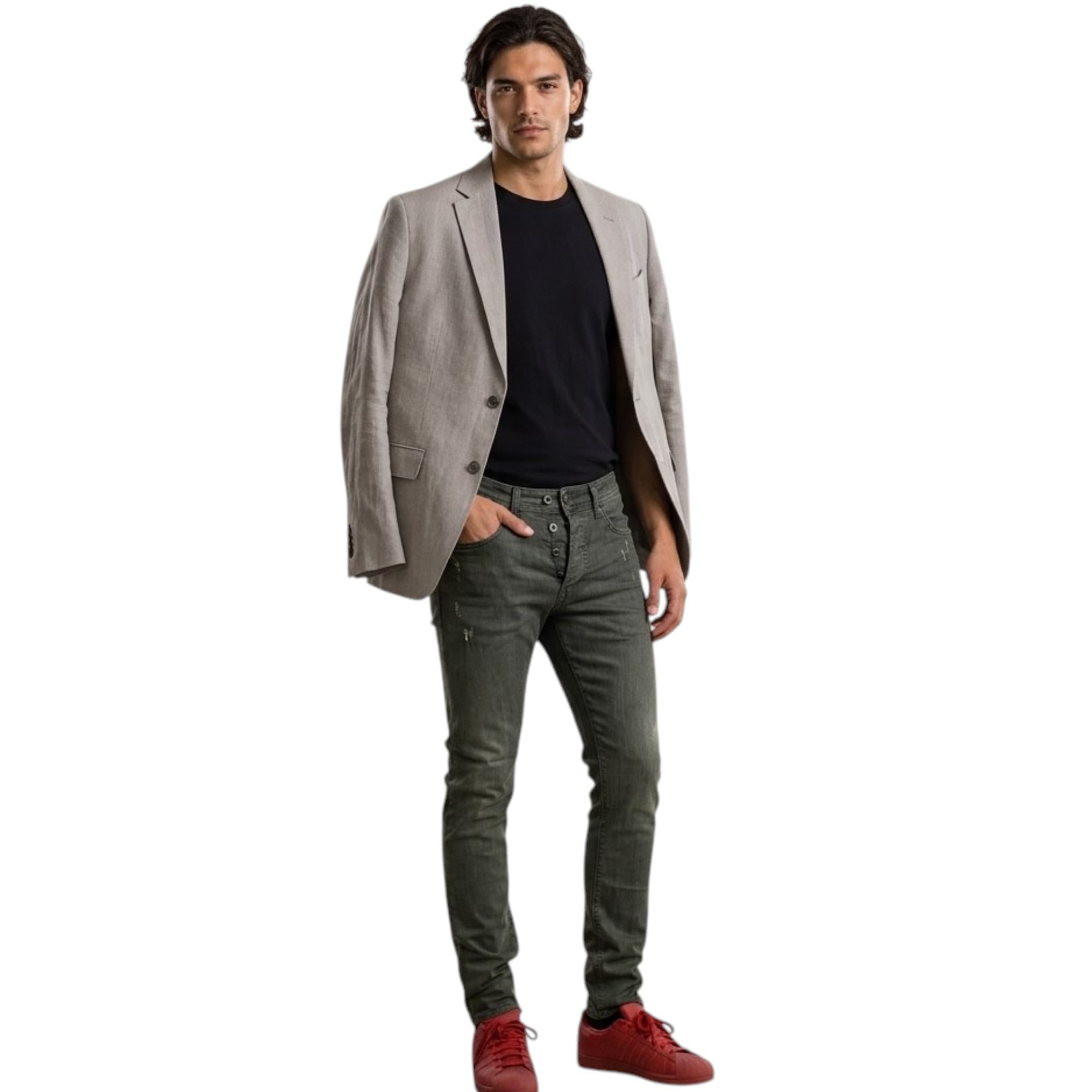 Diesel Buster 0845K mens olive denim jeans front view