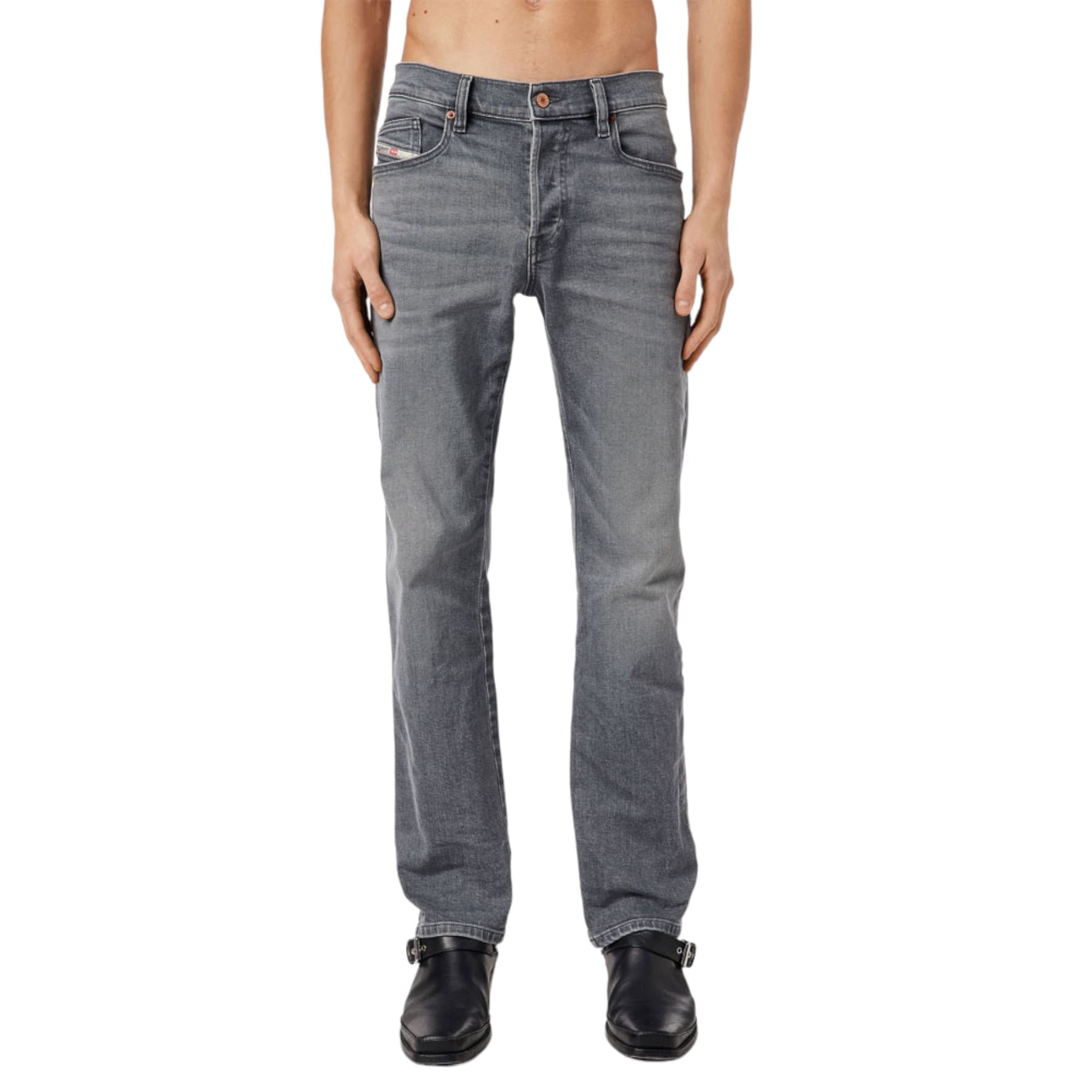 Diesel D-MIHTRY men's dark grey stretch denim jeans, straight-leg front view