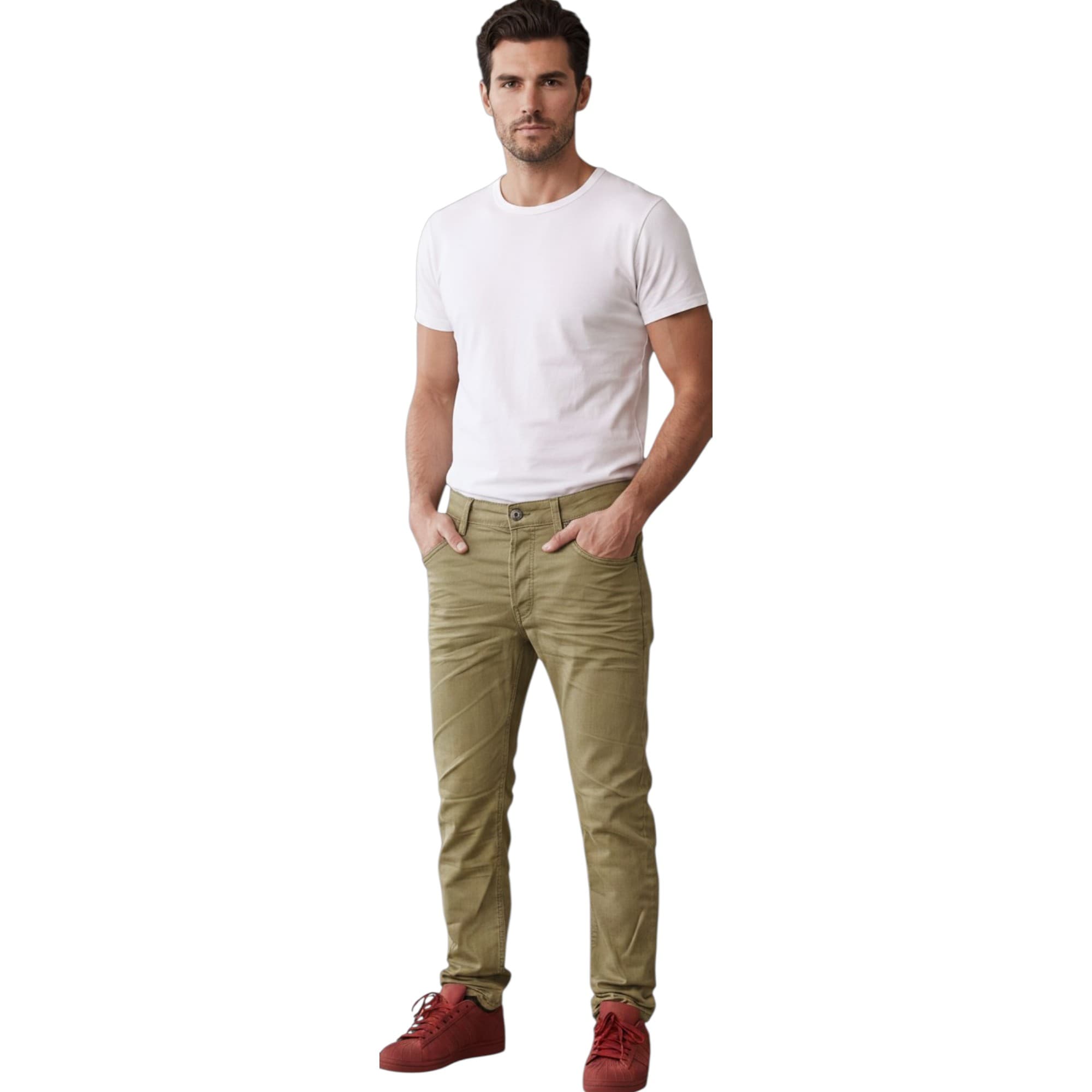 Diesel DARRON 008QU mens jeans in light olive, front view