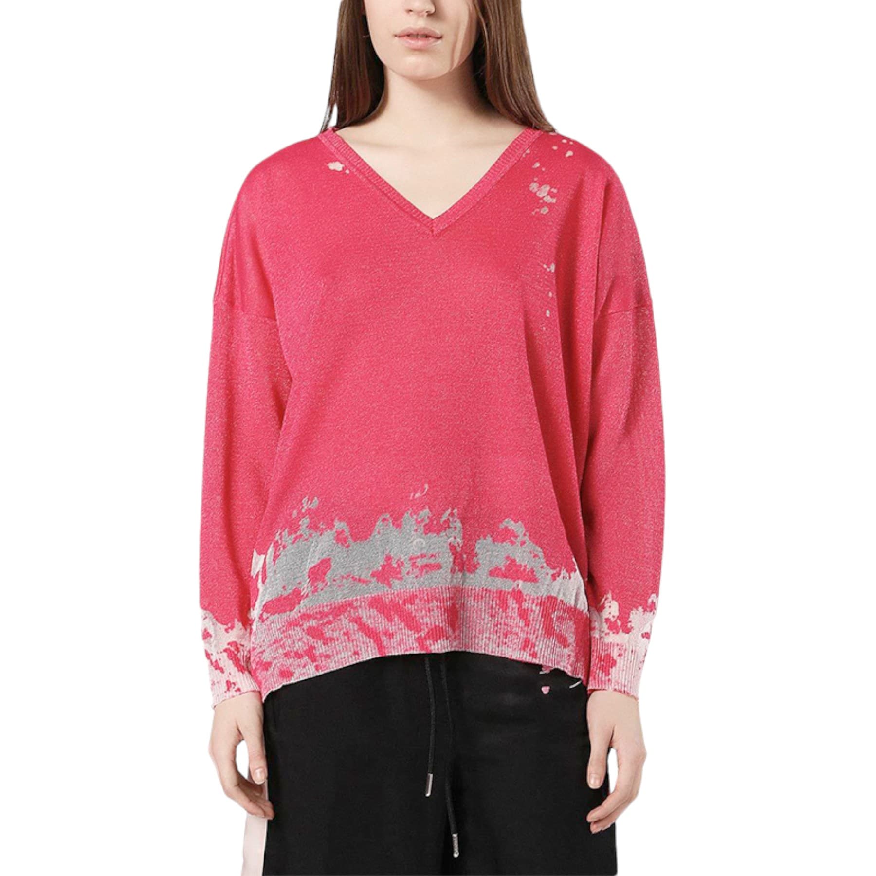 Diesel M-SPOTS pink viscose women's sweater front view with V-neckline