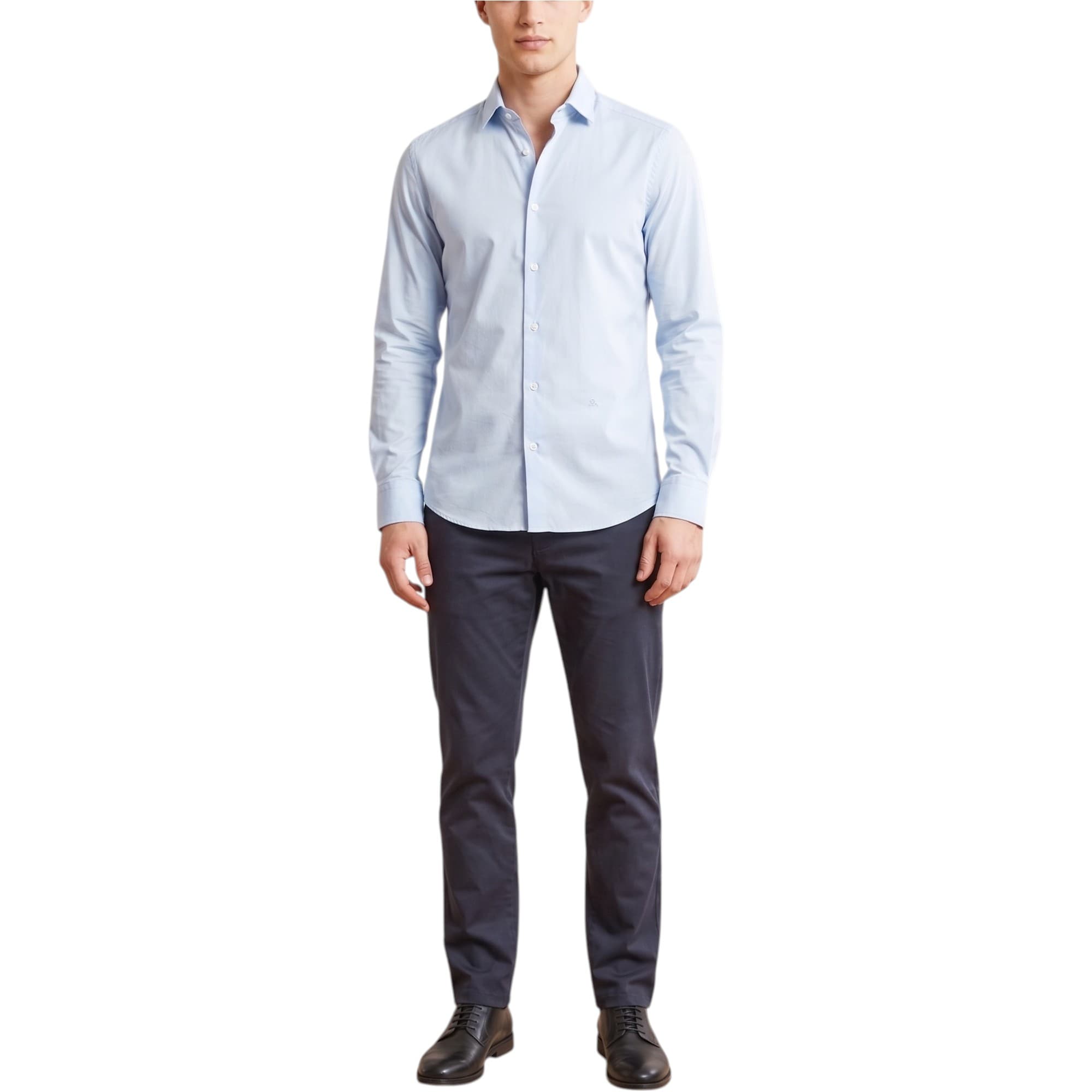 Diesel men's S-Nap blue long-sleeve shirt front view, slim fit button-down collar