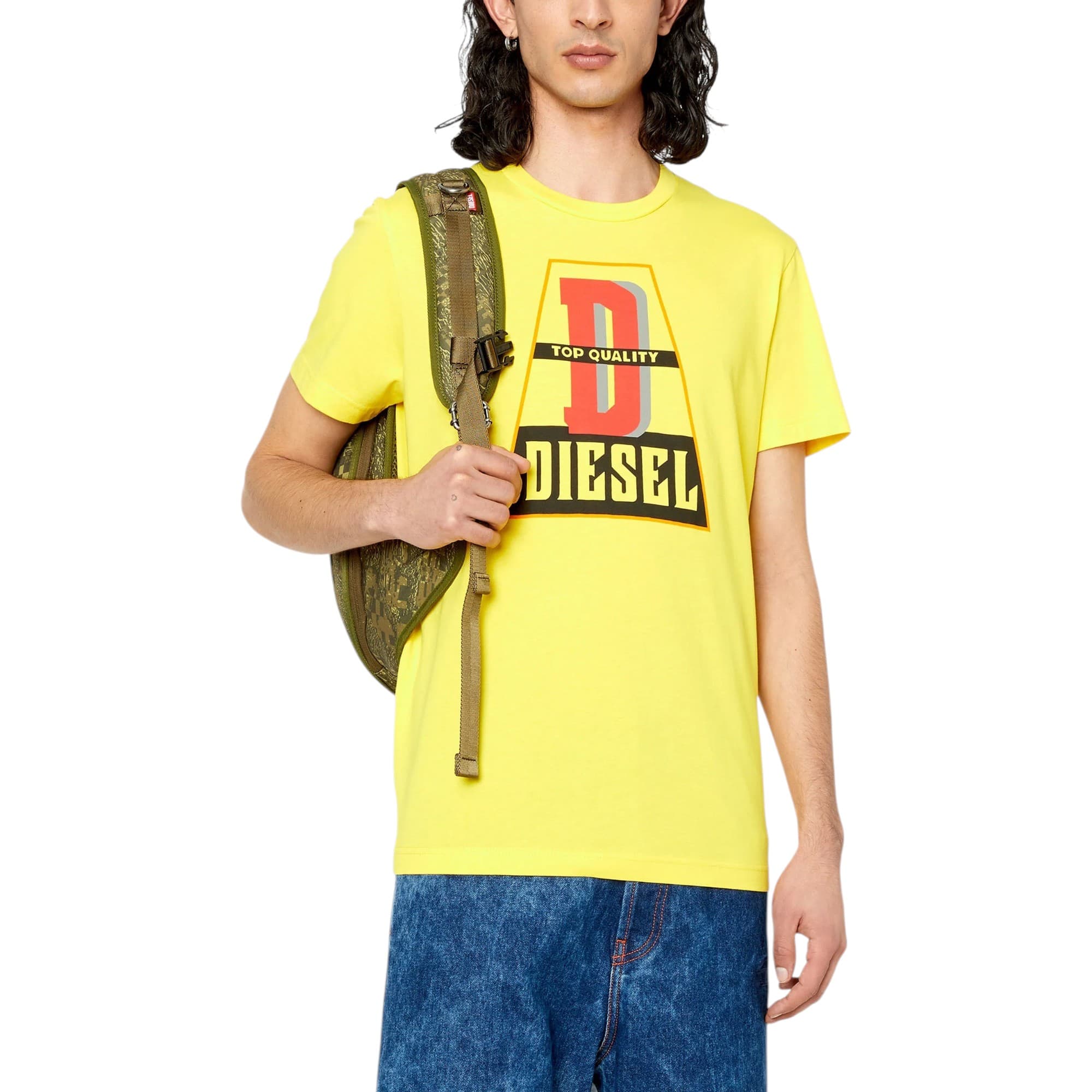 Diesel yellow T-Diegor-K61 men's crew neck tee with Top Quality print, front view