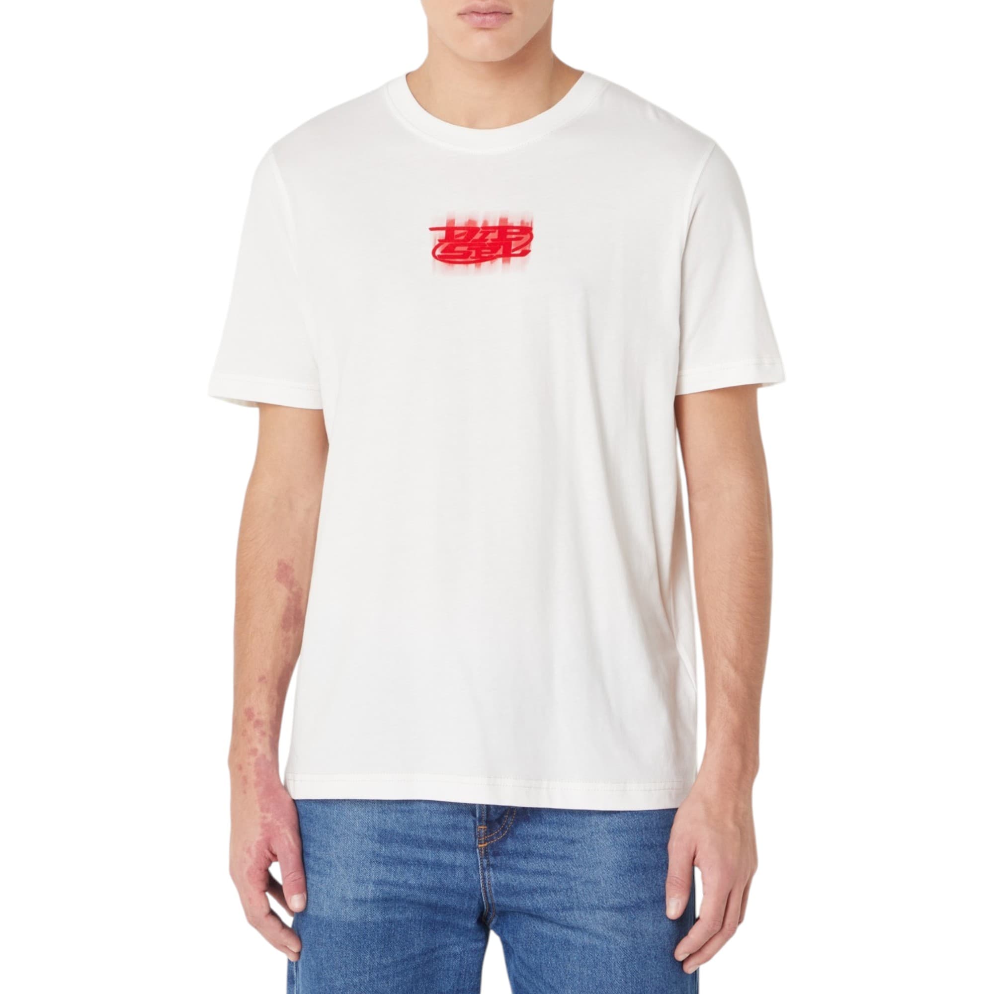 Diesel mens white printed logo t-shirt front view