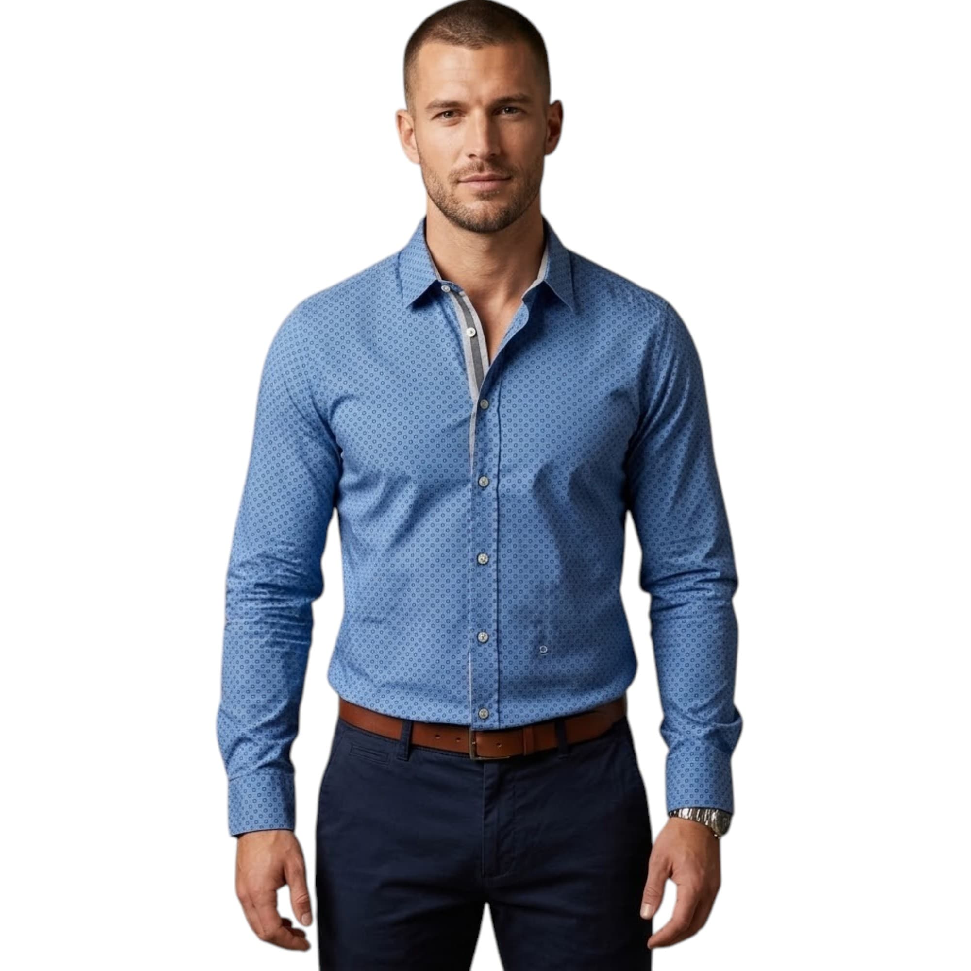 Diesel S Blanca sky blue slim fit shirt front view with printed pattern