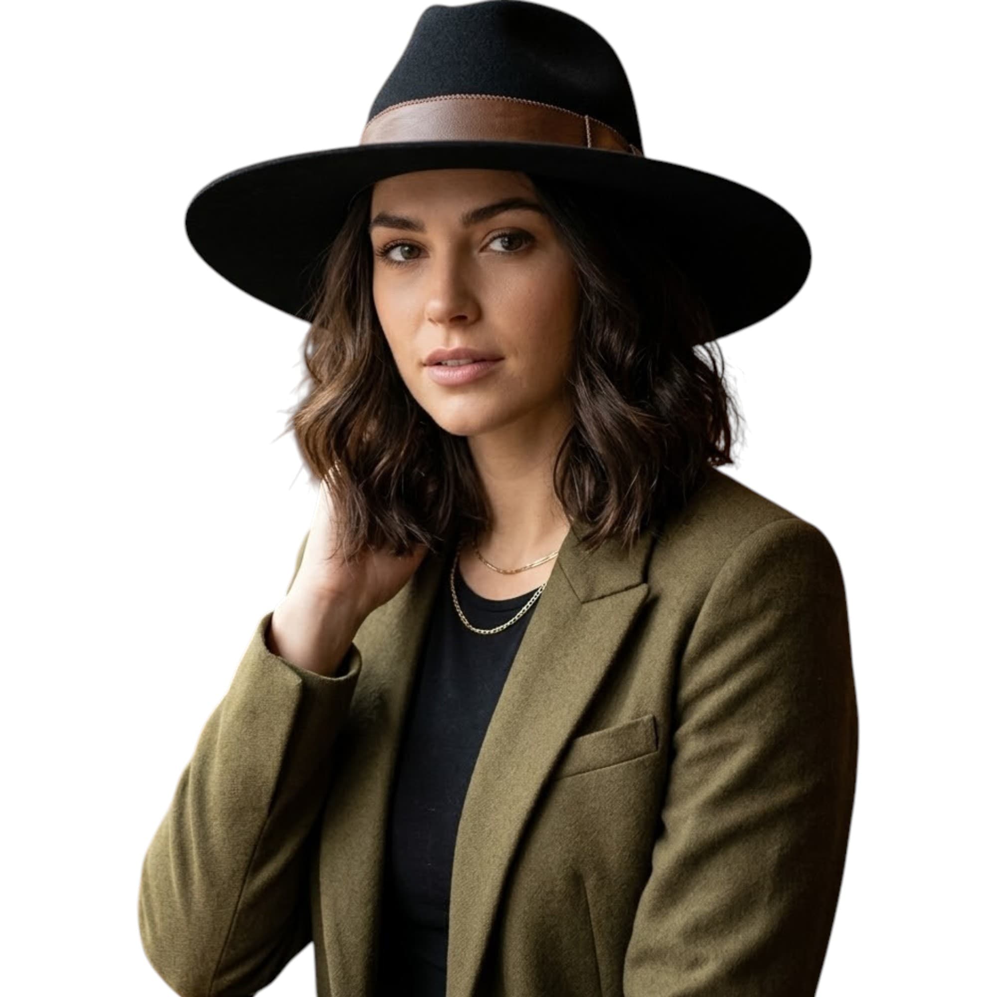 Diesel Chicchet Cappello black wool fedora hat front view with gold band