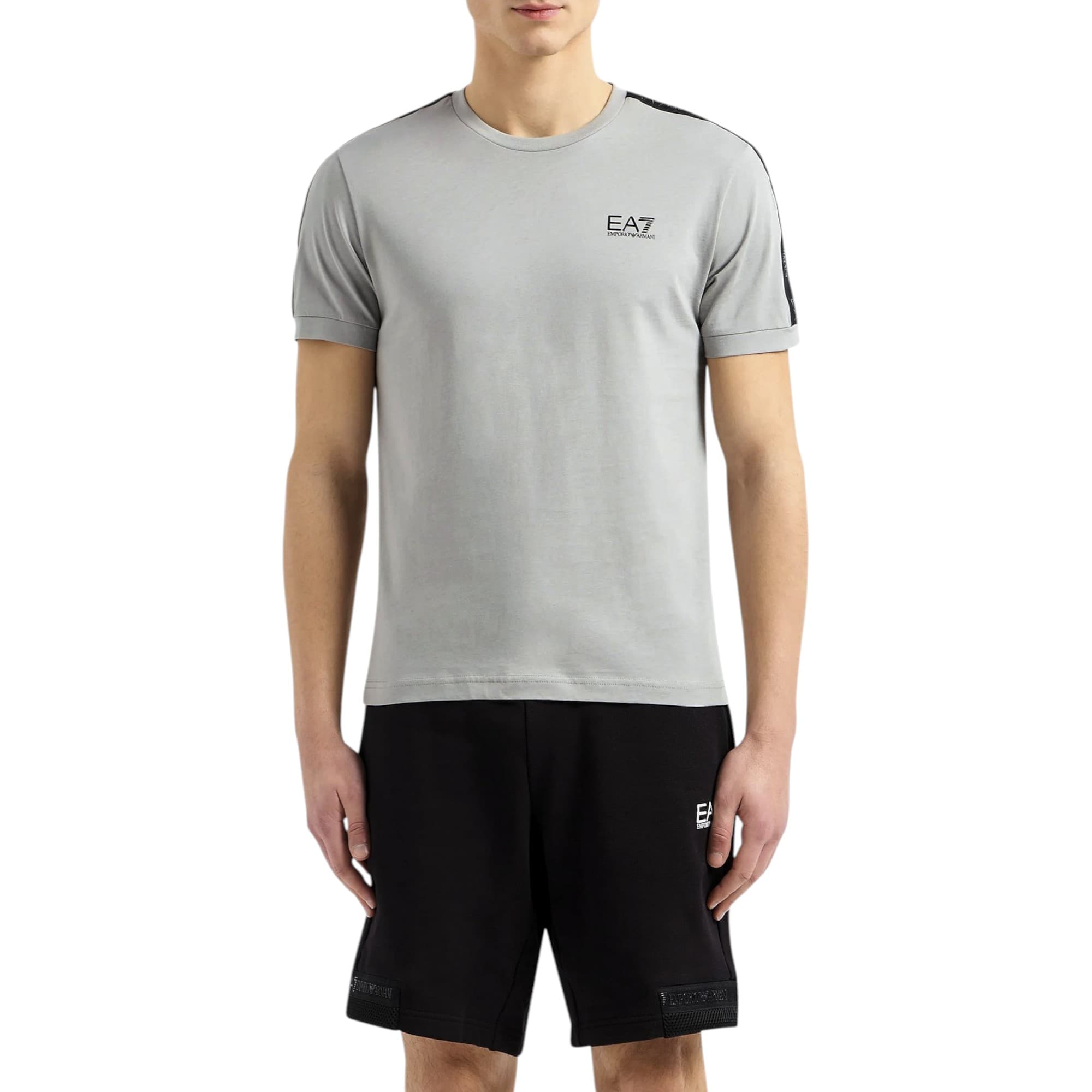 Emporio Armani EA7 grey cotton t-shirt with chest rubber print logo, front view