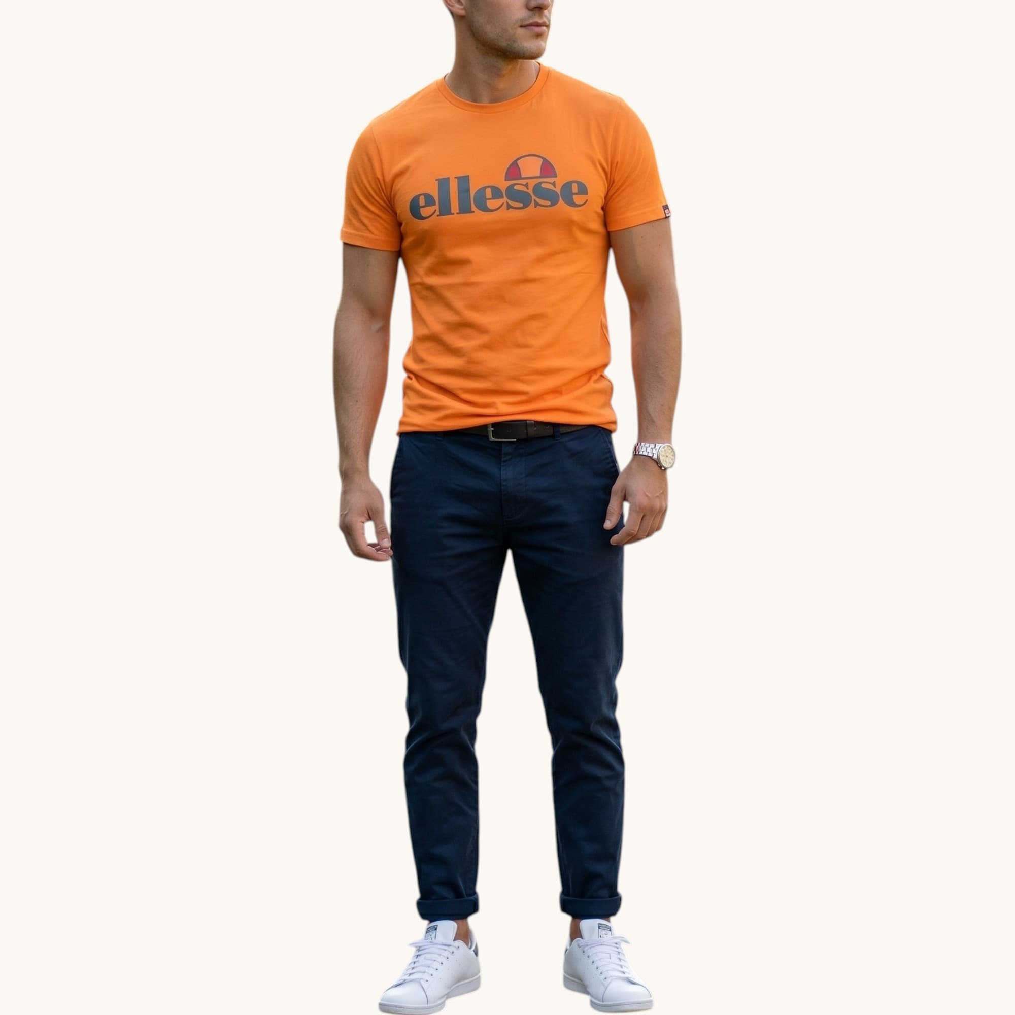 Ellesse GINITI 2 mens t-shirt in orange with Shine logo front view