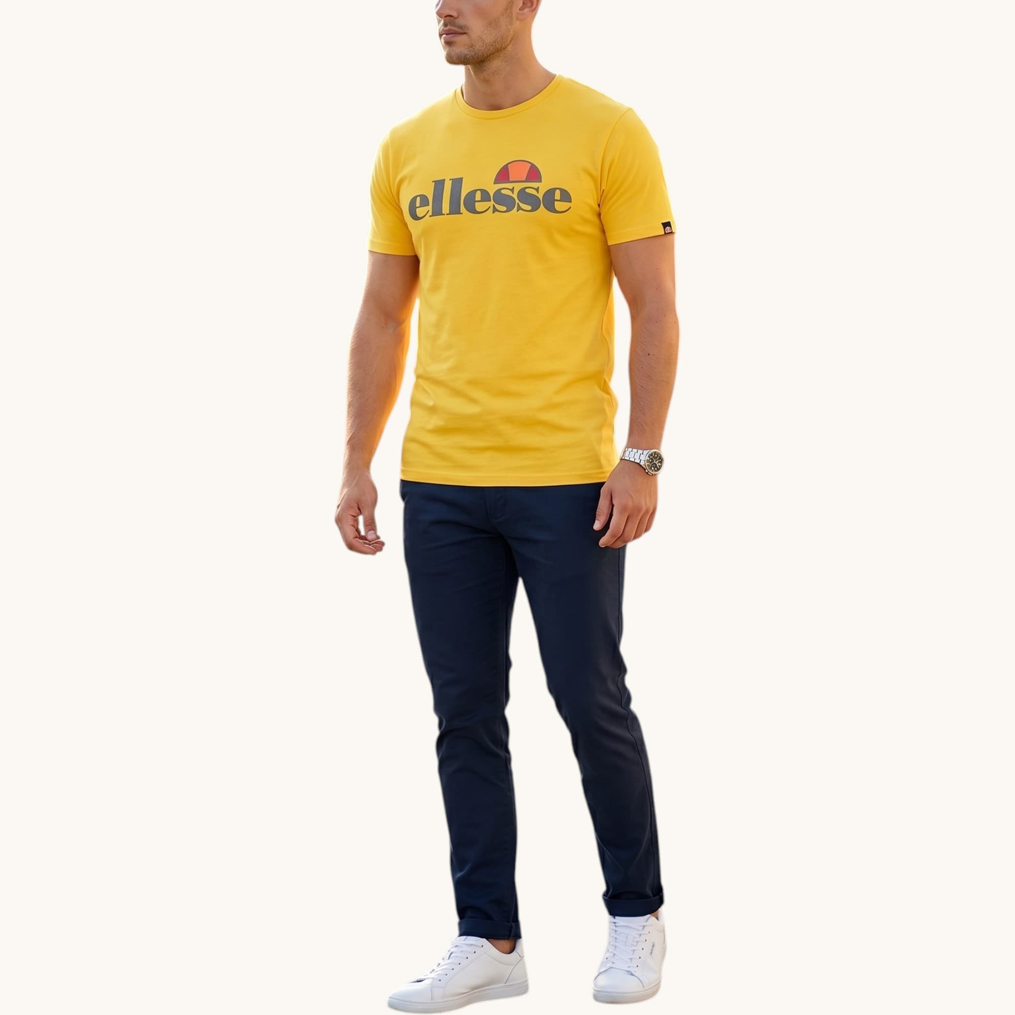 Ellesse GINITI 2 men's yellow cotton t-shirt front view with Shine logo