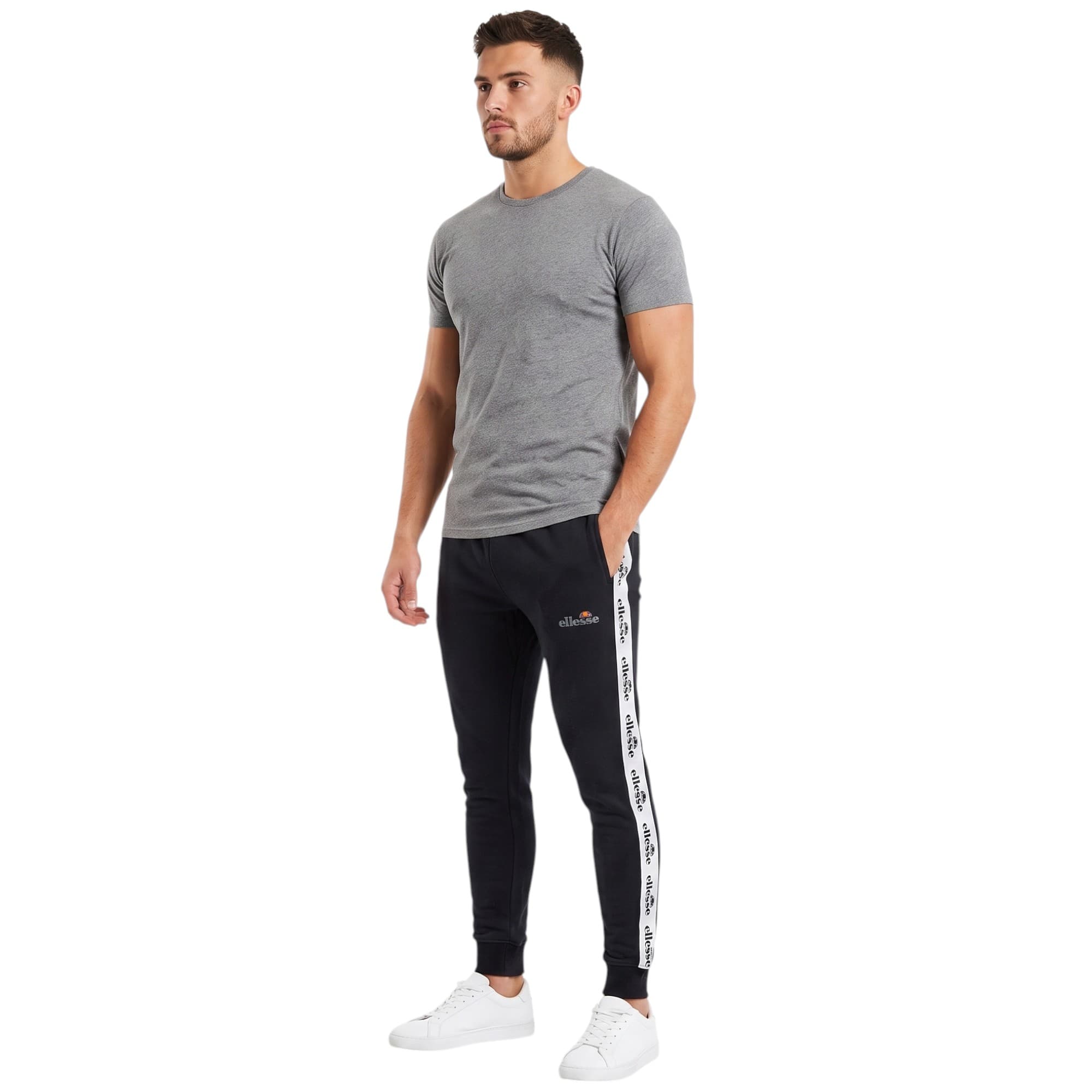Ellesse men's black joggers front view with logo branding
