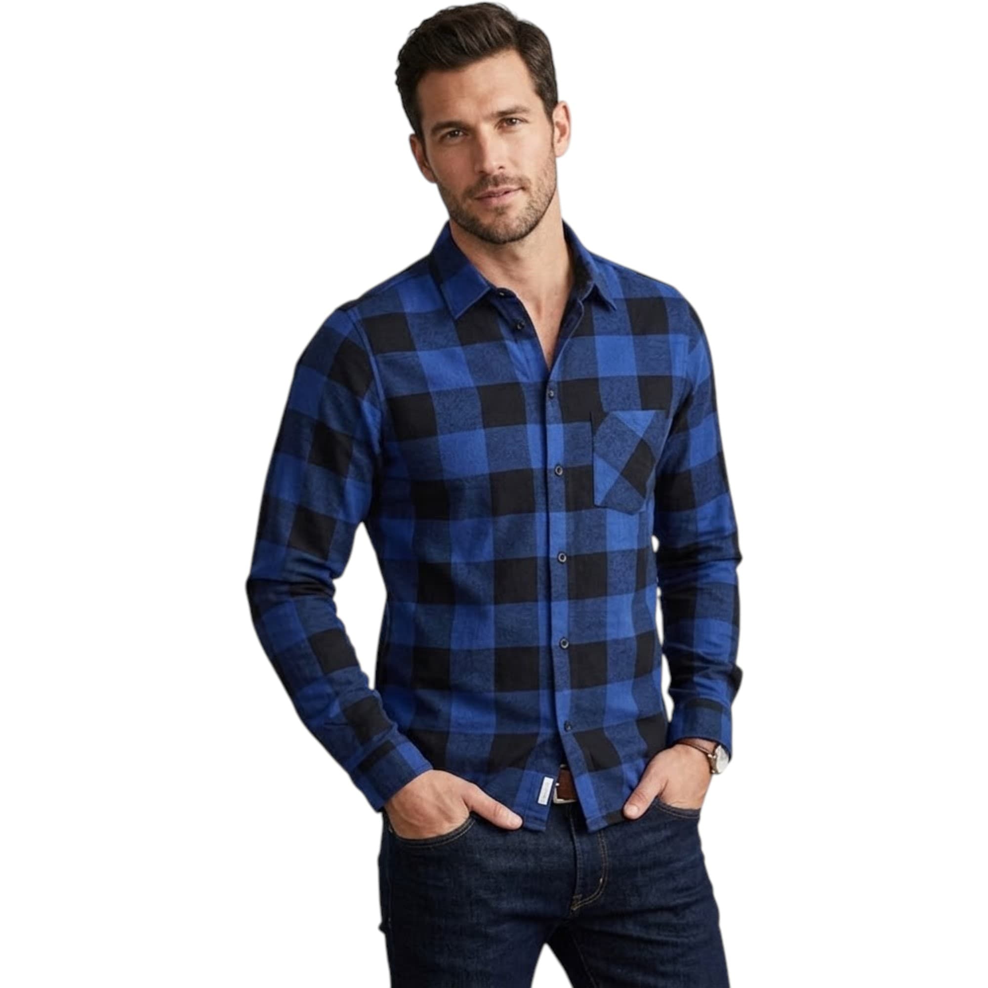 Euroclips men's black and blue chess check shirt front view