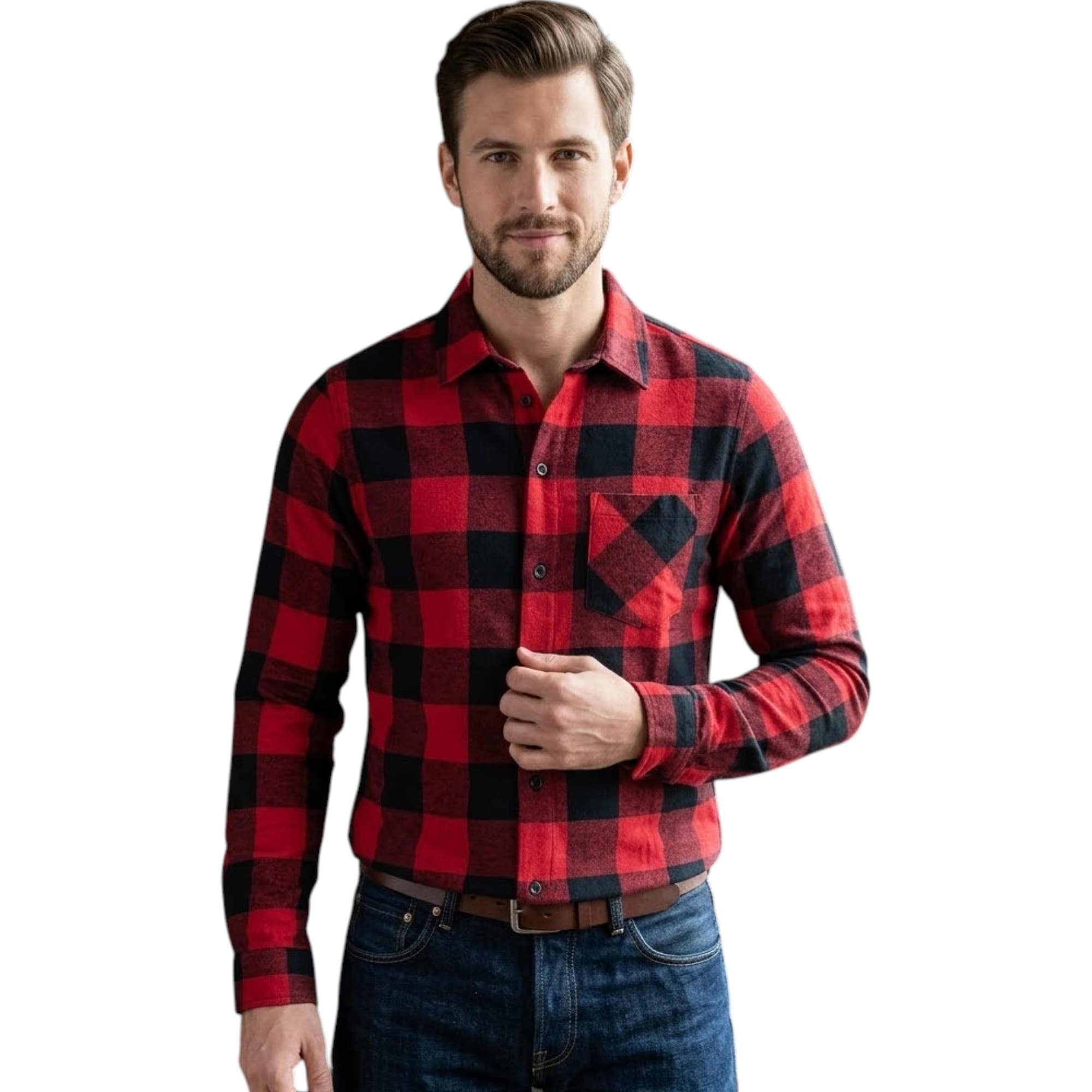 Euroclips men's red and black check shirt front view