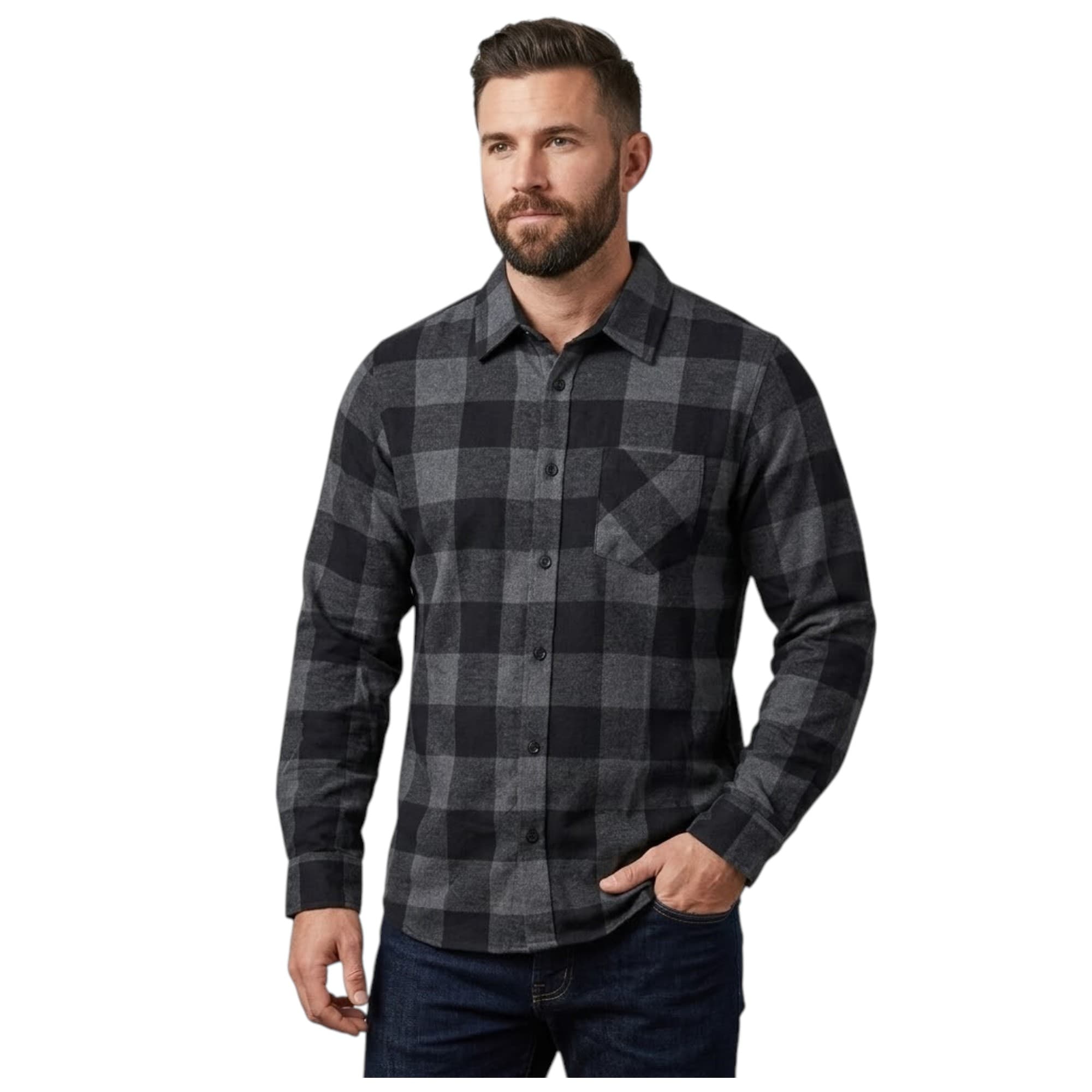 EUROCLIPS men's black check long sleeve shirt front view